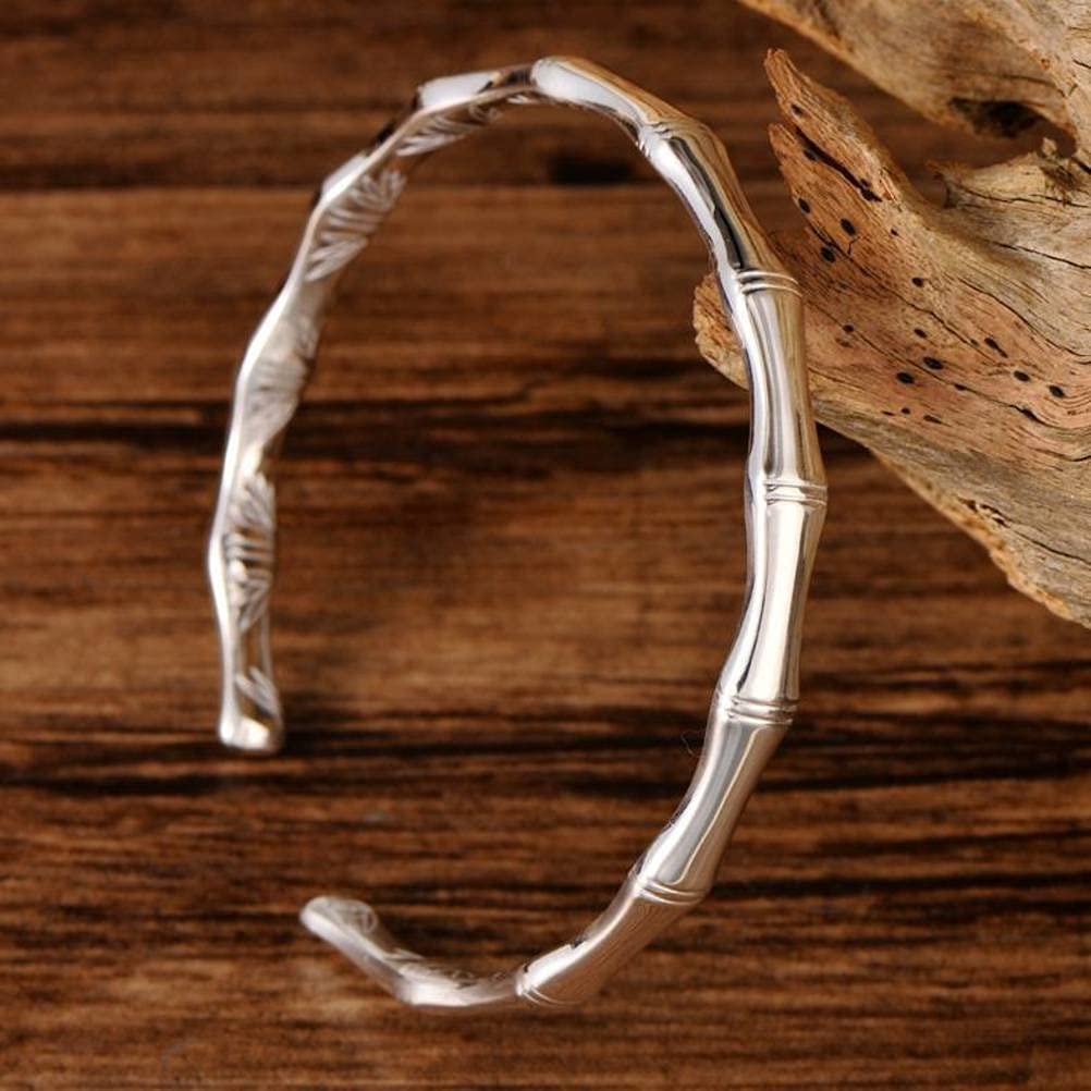 Brazalete Retro plata ley 999, joyería, conexión bambú Simple, pulsera abierta coreana para mujeres