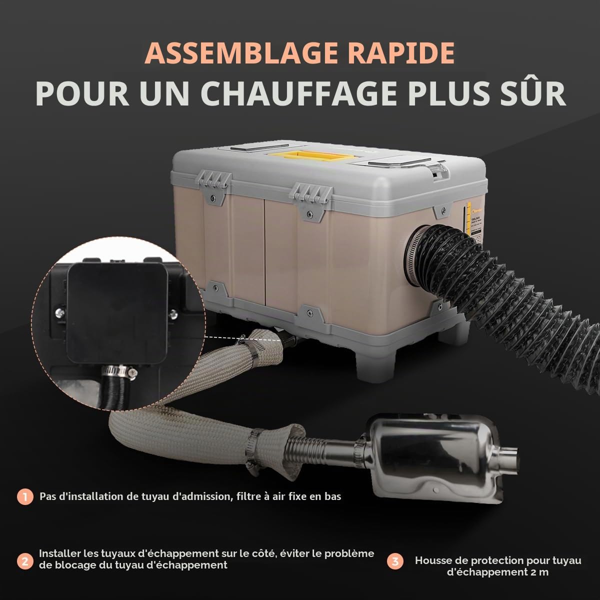 Toolbox Chauffage à air diesel portable 8 kW, 220-240 V CA et 12/24 V CC avec application Bluetooth et adaptateur UE, démarrage/arrêt automatique, mode plaque adaptative, chauffage diesel pour voiture