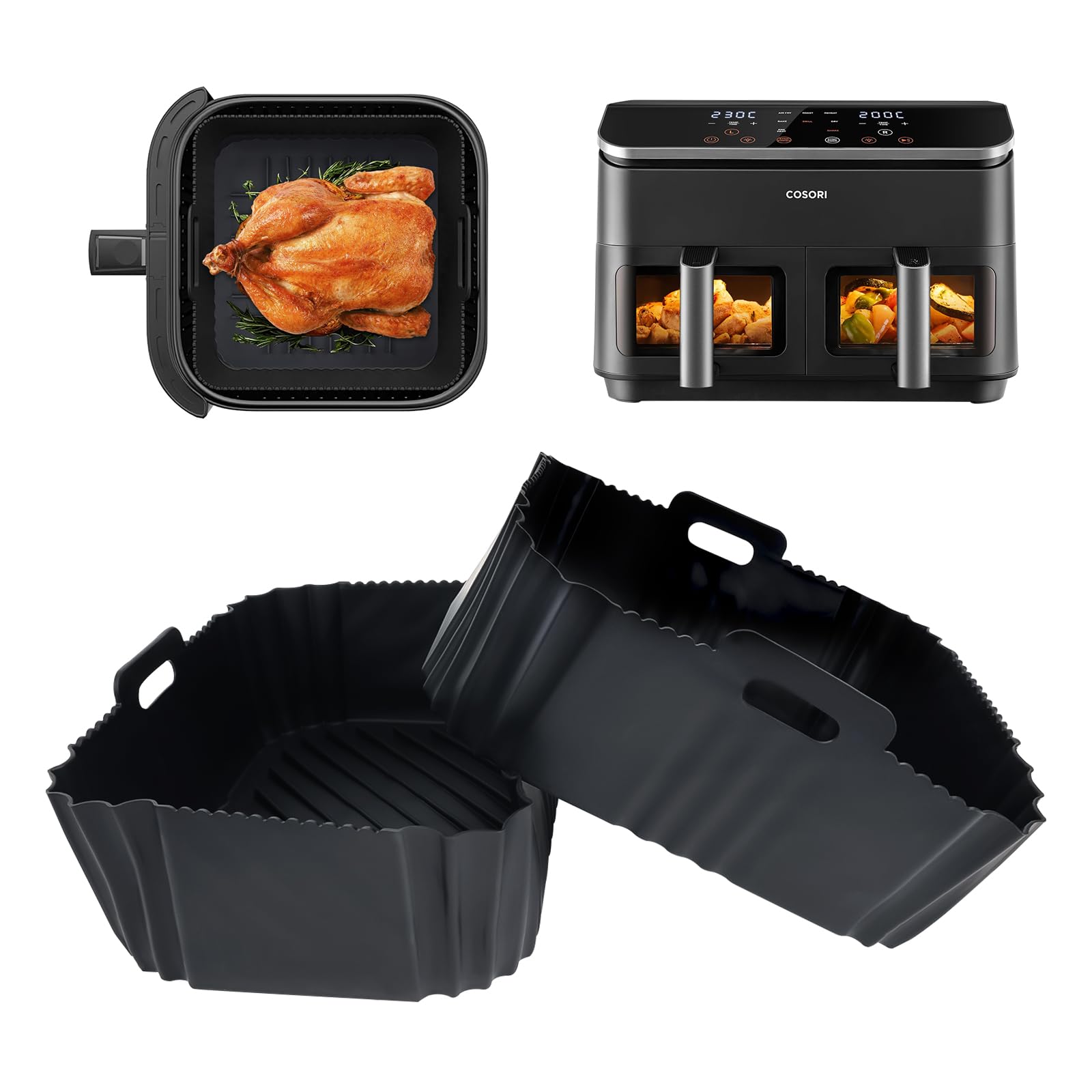 2 Piezas Molde de silicona para Cosori Freidora de Aire con Doble Cesta 8,5L Air Fryer, Accesorios reutilizables Freidora de Aire insertos de silicona para COSORI CAF-R901-AEU