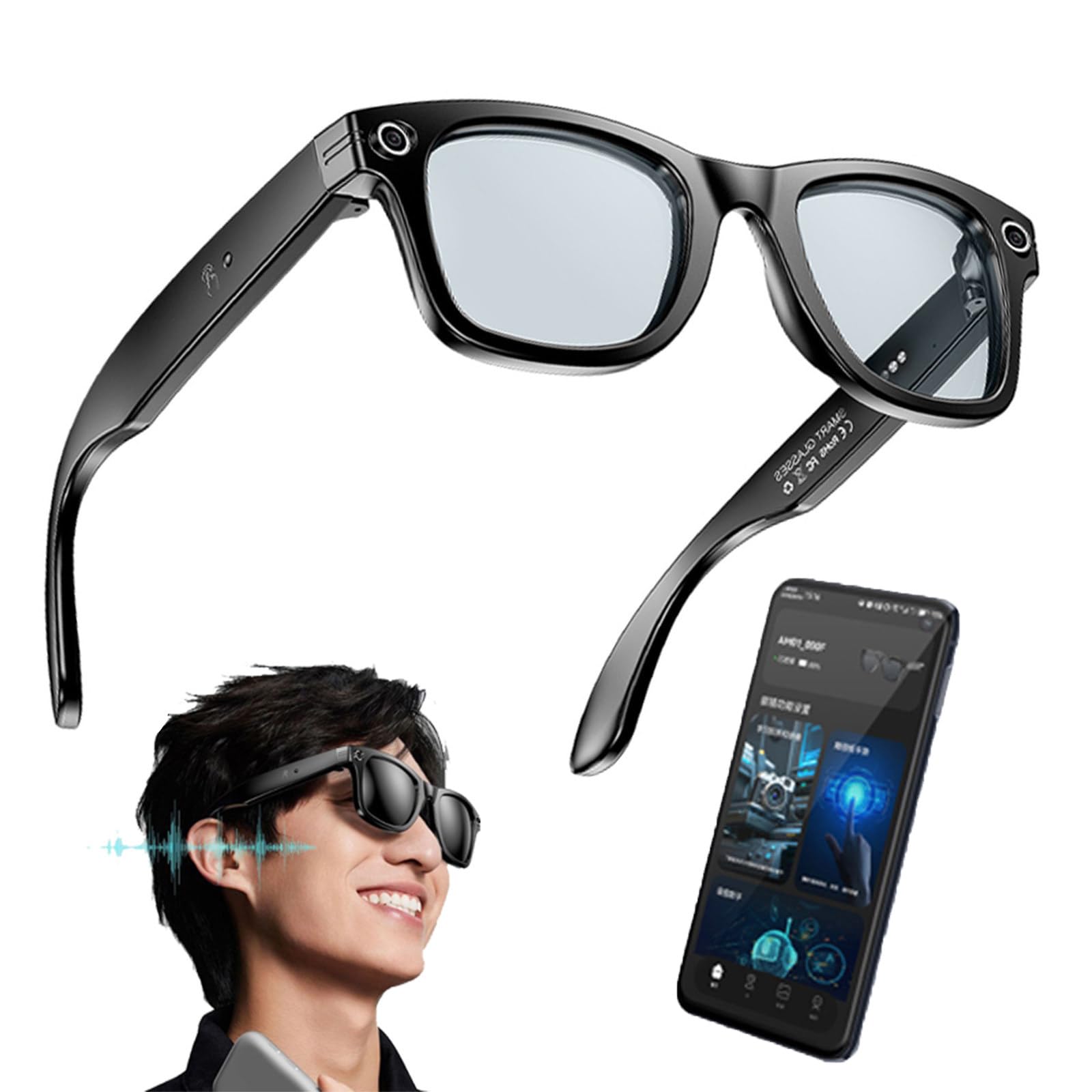 Fashionable AI Camera Smart Glasses IP65 Waterproof Bluetooth Call Playing Music Smart Glasses Identifying Pictures Use ChatGPT for