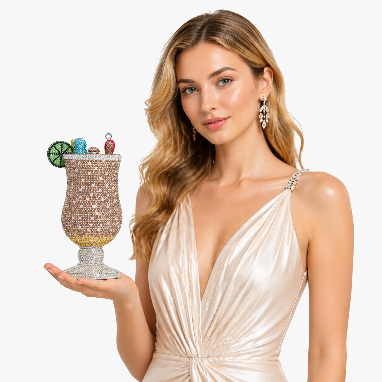 Rhinestone Cocktail Clutch Bag Novelty Goblet Evening Purse image 2