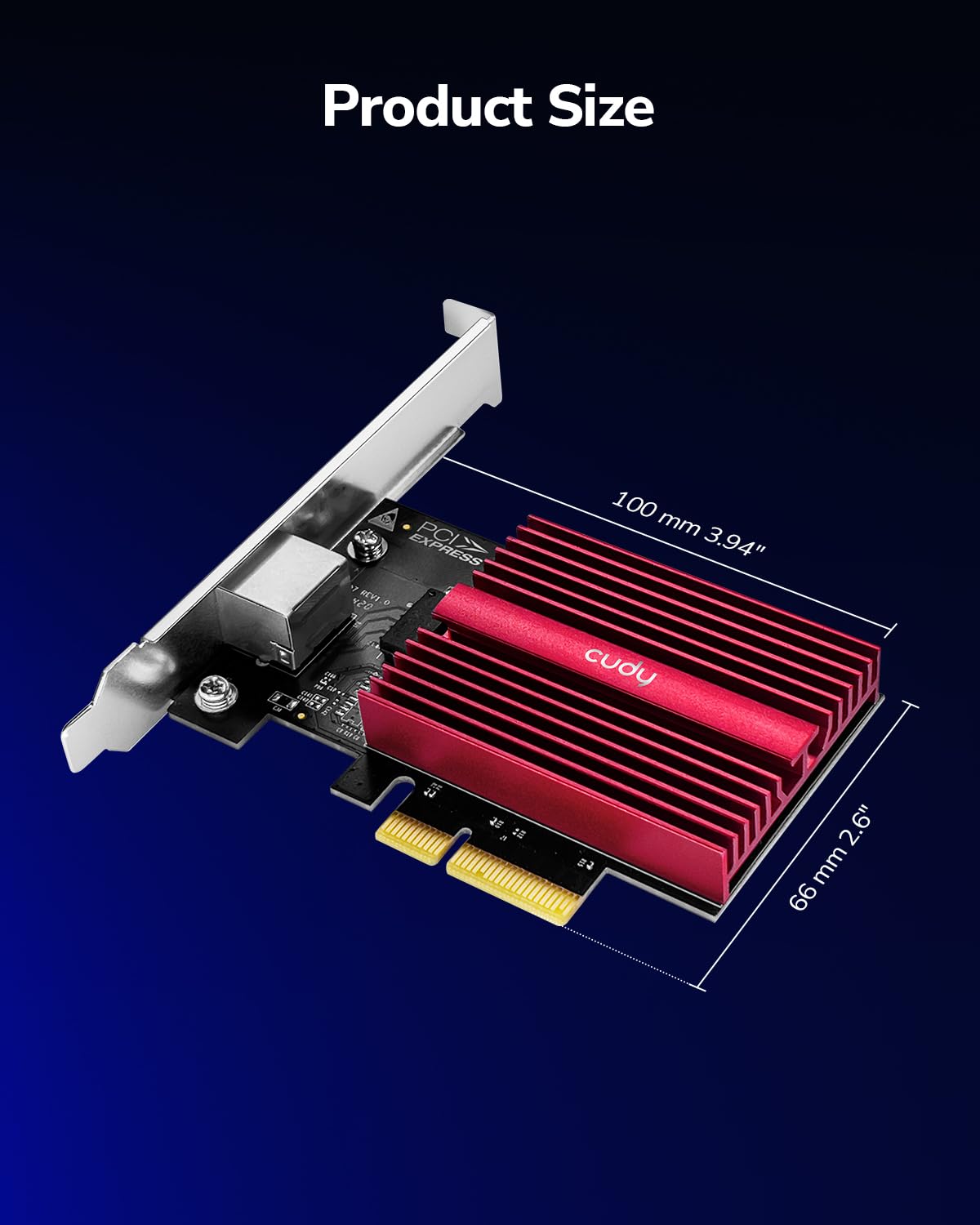 Cudy Karta sieciowa 10 GB PCIe, adapter 10G Base-T, Flow Control, 10 Gigabit Ethernet adapter do Windows 11/10, Windows Server 2022 i Linux, w zestawie kabel sieciowy