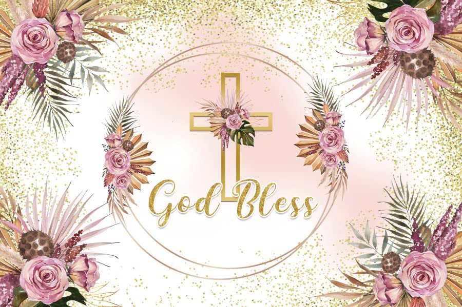 Fond De Baptême 2,1x1,5m Garçon Eucharistie Rose Floral - Bannière Photo Décoration Fête
