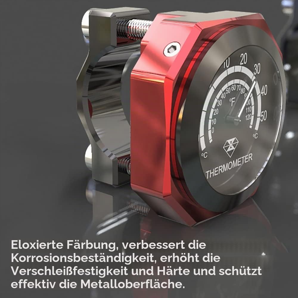 Riloer Lenkerthermometer, wasserdicht, leuchtende Legierung, Temperaturmessgerät, Legierung, Motorradthermometer, kompatibel mit Yamaha Kawasaki Honda Suzuki Harley Davidson