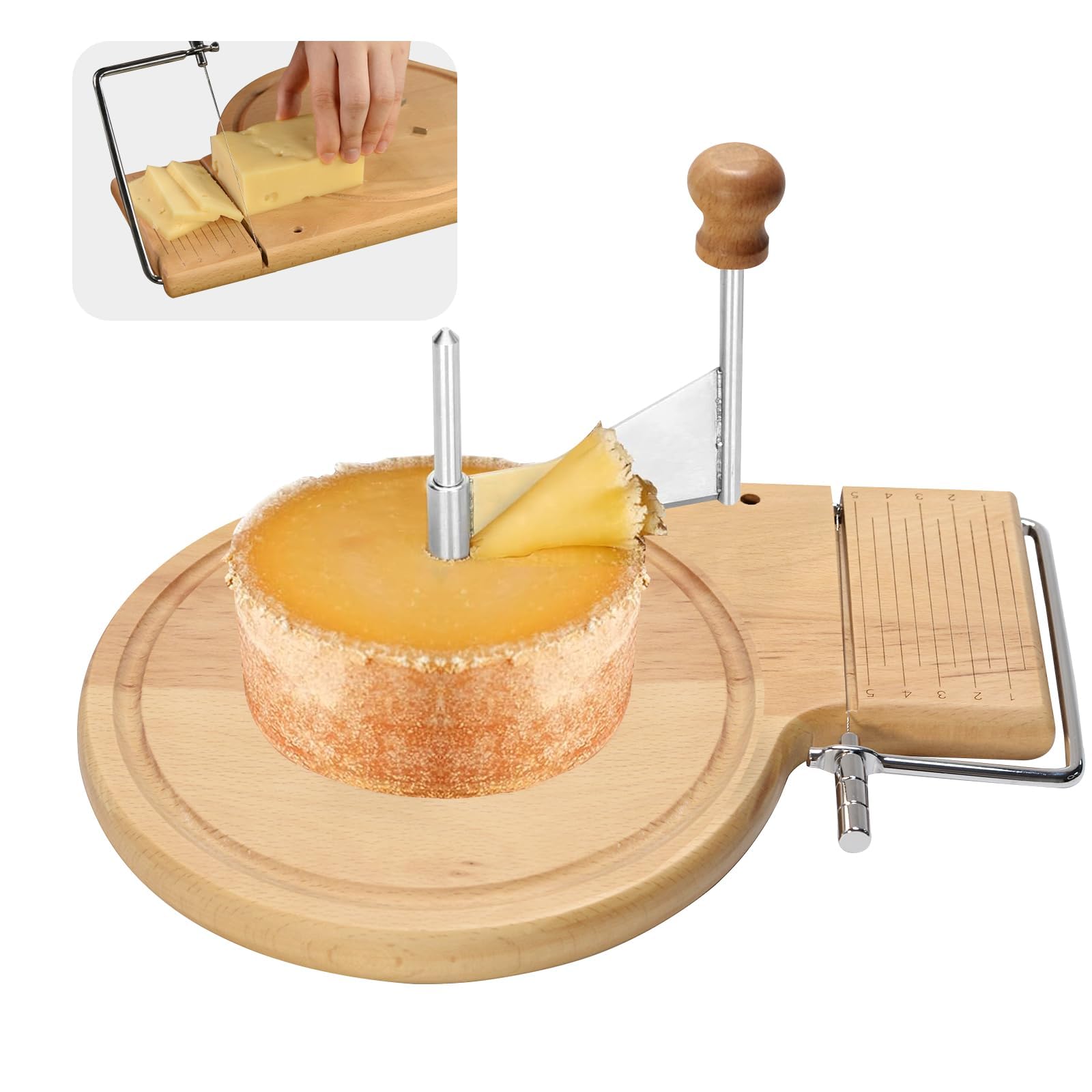 NALACAL Stainless Steel Cheese Slicer with Handle, Adjustable Cheese Cutter for Blocks and Wheels, Perfect for Tête de Moine and Chocolate Shavings, Durable Cheese Curler for Home and Commercial Use