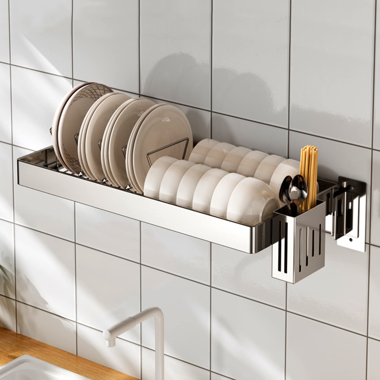 SaryEdge Wall-Mounted Kitchen Dish Rack, Stainless Steel Scolapiatti for Sink, Adjustable 55-95 cm - Space-Saving Storage Solution for Dishes and Utensils,55 cm/21.7 inches,55 cm/21.7 inches