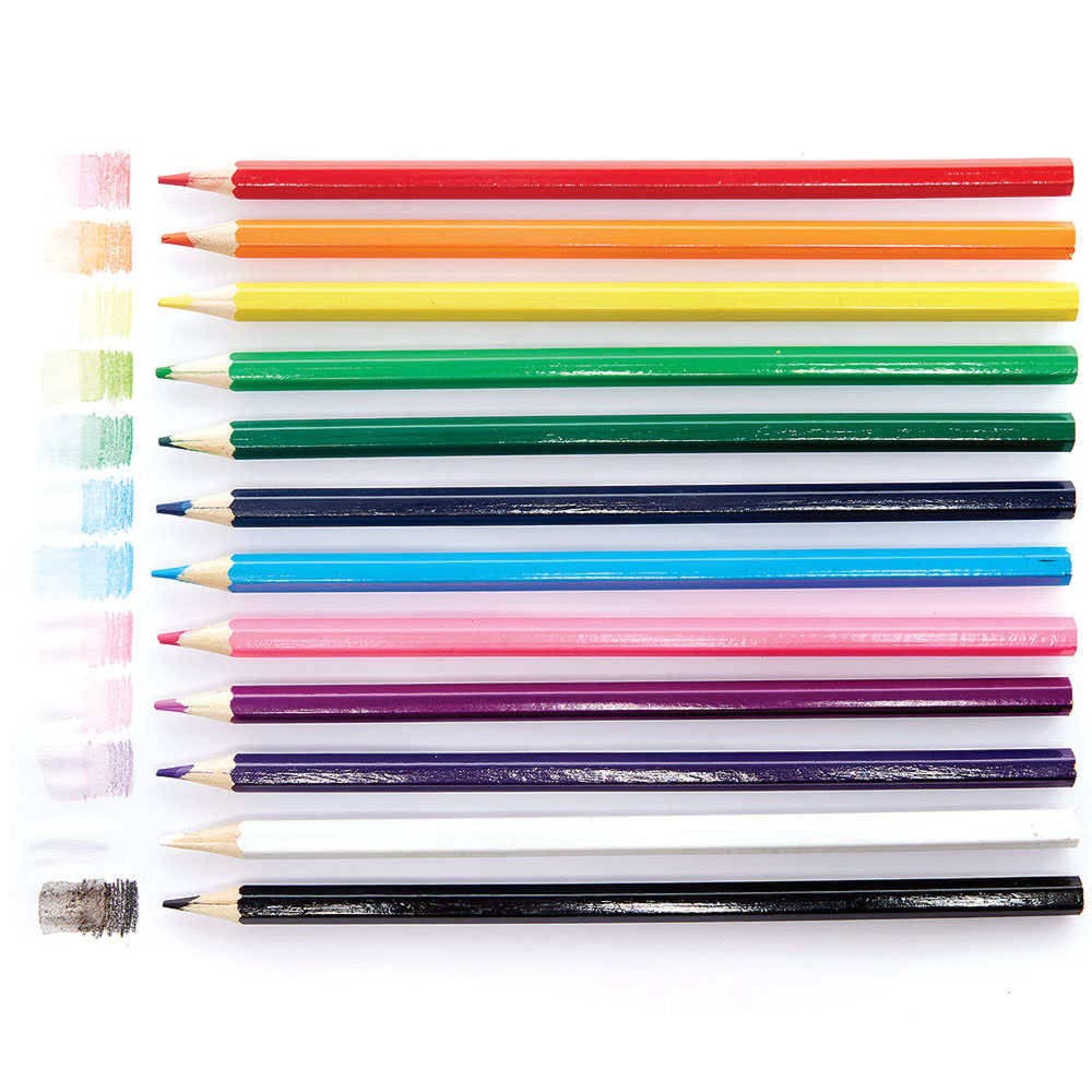 Baker Ross FC863 Watercolour Pencils - Pack of 12, Kids Colouring Pencils for Arts and Crafts, Yellow,Orange,Blue,Green,White,Violet,Red,Pink,Black,Purple