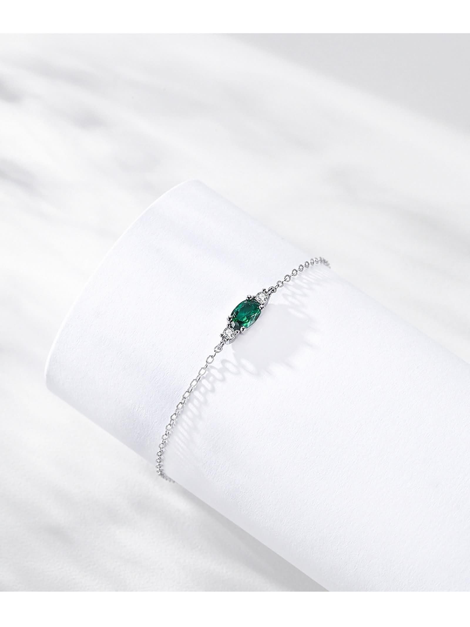 Pulsera para mujer, pulsera de cadena ovalada con esmeralda de 0,5 quilates y diamantes de oro blanco para mujer