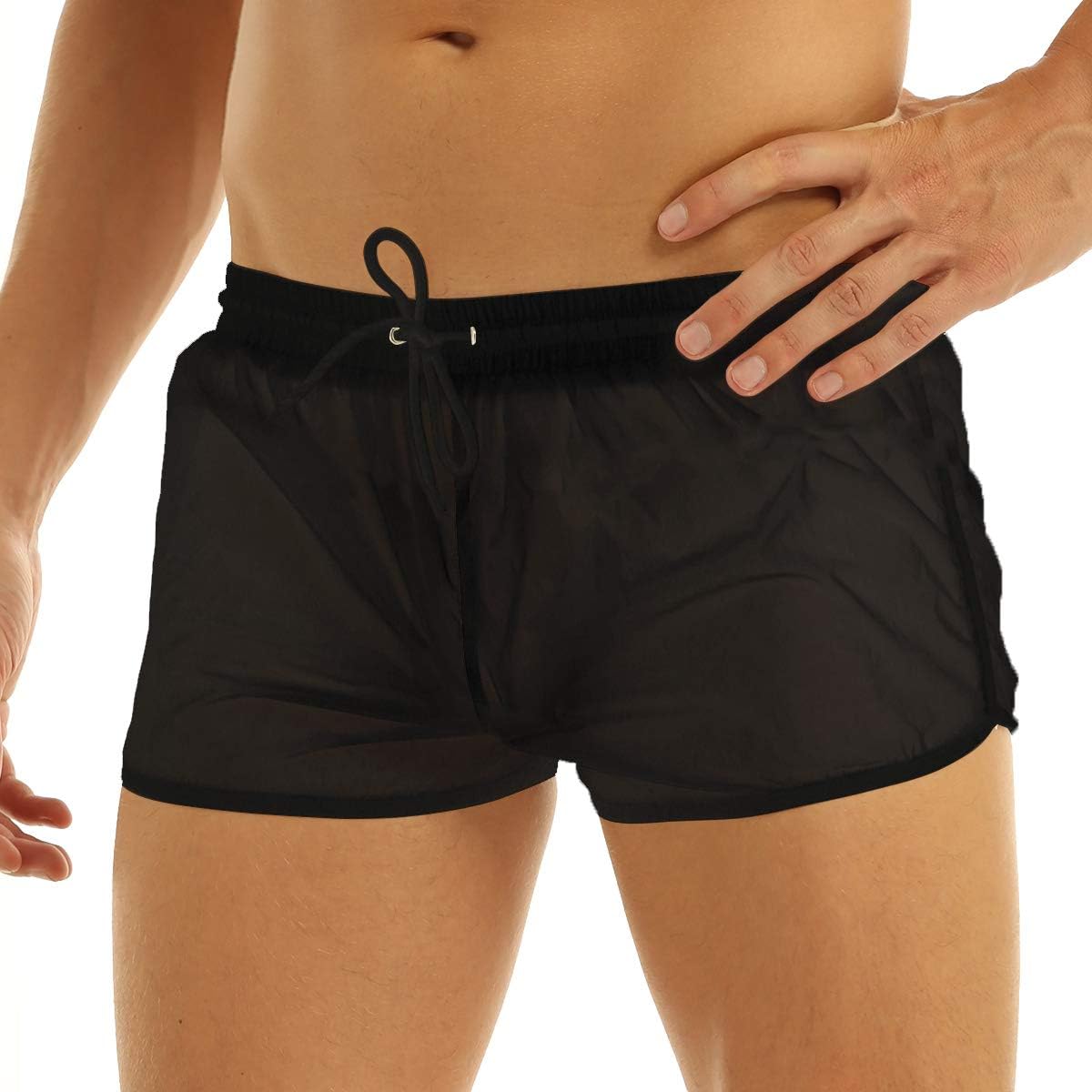 ACSUSS Men's Mesh Sheer See Through Boxers Shorts Drawstring Swim Shorts Swimsuit Underwear