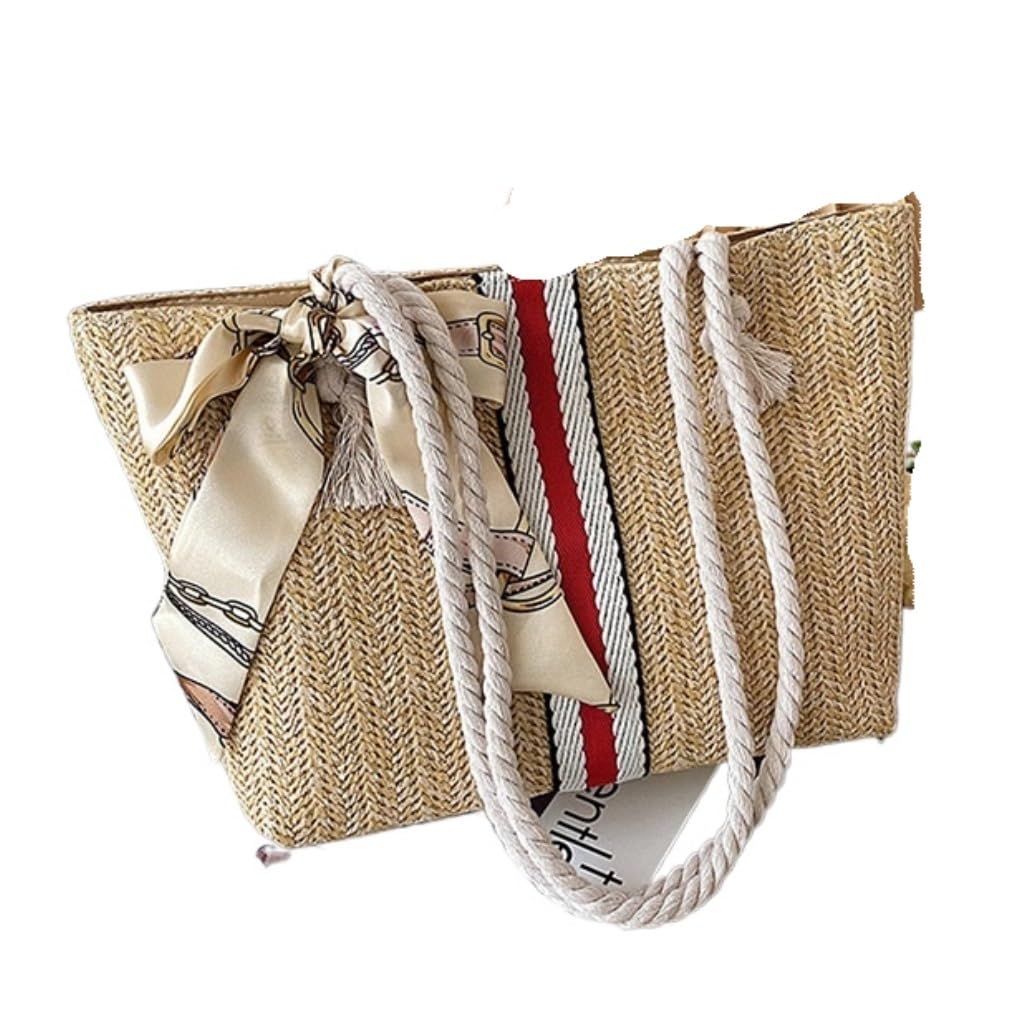Borsa di paglia, Borse da donna a tracolla alla moda in corda di cotone spiaggia for le vacanze
