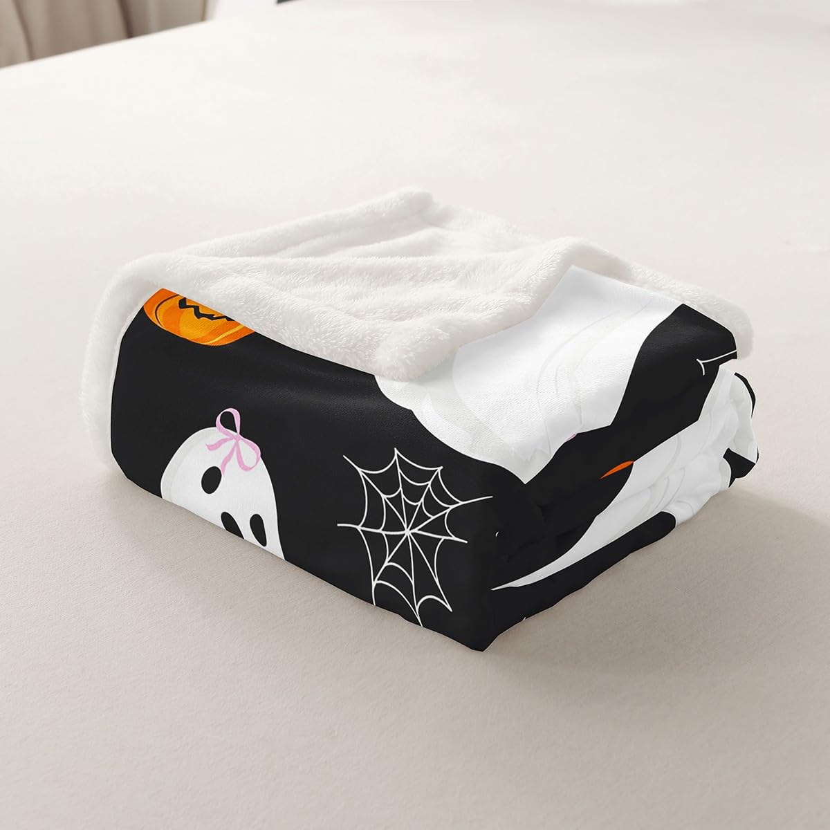 Homewish Pajęczyna szerpa koc duch kokarda puszysty pluszowy narzuta kokarda dynia Halloween kawaii kreskówka festiwal polarowy koc - czarny różowy dziewczyny ciepła miękka pościel dekoracja na łóżko