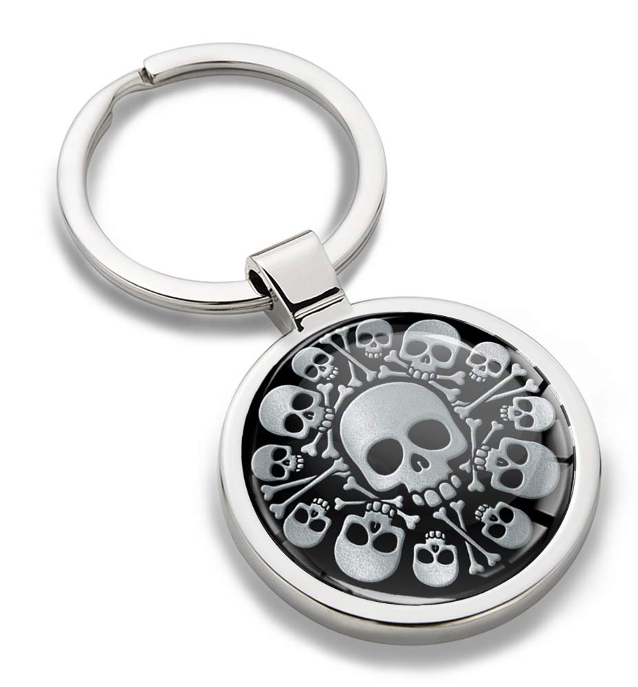 Biomar LabsMetal 3D Keyring Key Ring Chain Stainless Steel Gift Box Men Women Keychain Bag Accessories Jewelry Handbag Silver Skull Bones Emblem KK 276