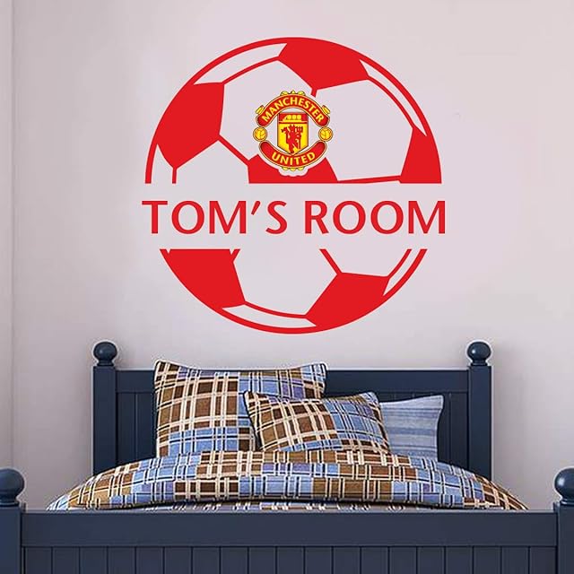 Beautiful Game Manchester United Football Club Official Personalised Name and Ball Sticker + Man Utd Logo Decal Set Vinyl Poster Print Mural Art (60cm)