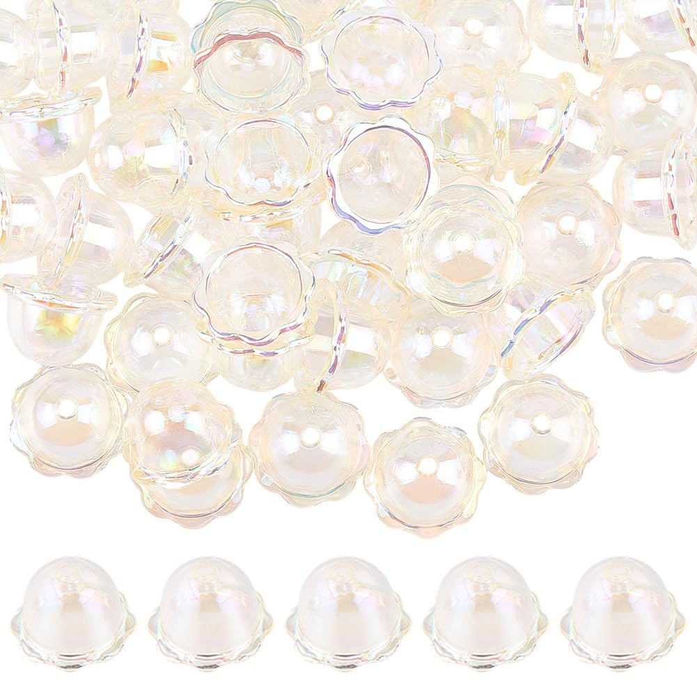 SUNNYCLUE 60Pcs Acrylic Flower Bead capss Large Trumpet Flower Beads 2.4 x 1.55cm Bellfloral Jellyfish Clear Aesthetic Spacer Cone Charms Findings for Jewellery Wind Chimes Earrings Making DIY Crafts