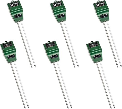 iPower Paquete de 6, 3 en 1 probador de humedad del sueloluzpH para el hogar, jardín, césped, granja, uso en interiores y exteriores, cuadrado, 3 en