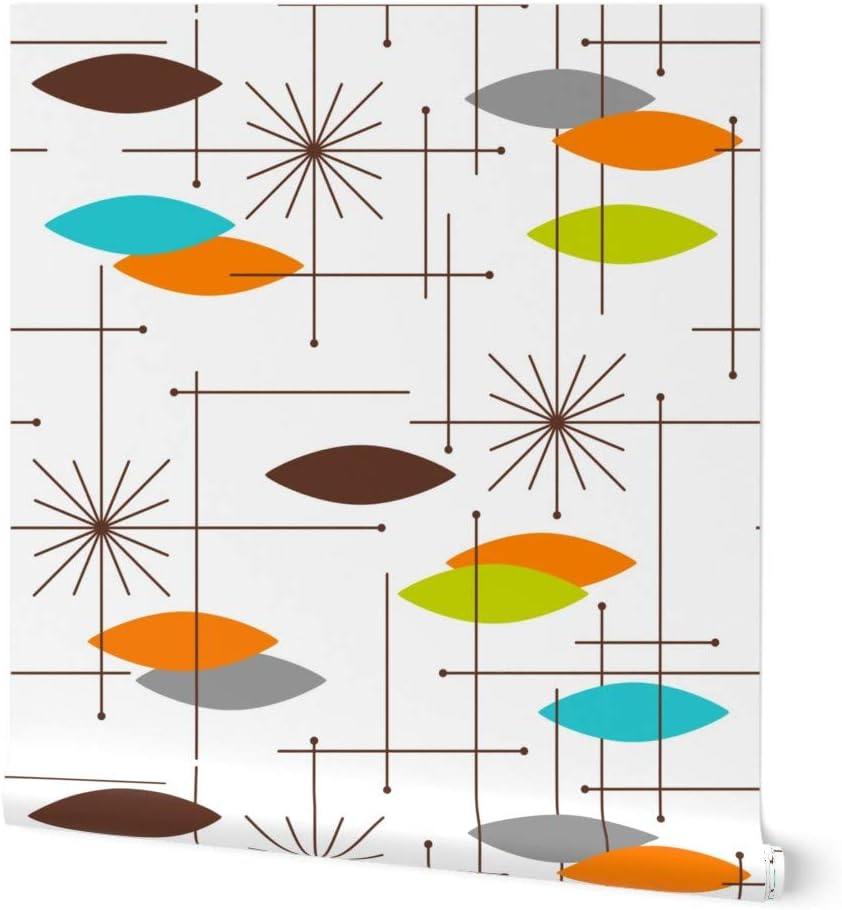 Spoonflower Peel & Stick Wallpaper 3ft x 2ft - Mid Century Modern, Orbs, Large Scale, Starburst, Atomic, MCM, Retro, Space Age, Brown, Burnt Custom Removable Wallpaper