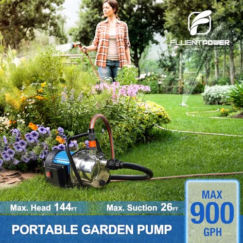 Image of FLUENTPOWER 1HP Portable Garden Transfer Pump, 900GPH Electric Sprinkler Booster Pump, Shallow Well Jet Pump for Home Lawn Irrigation and Water Draining