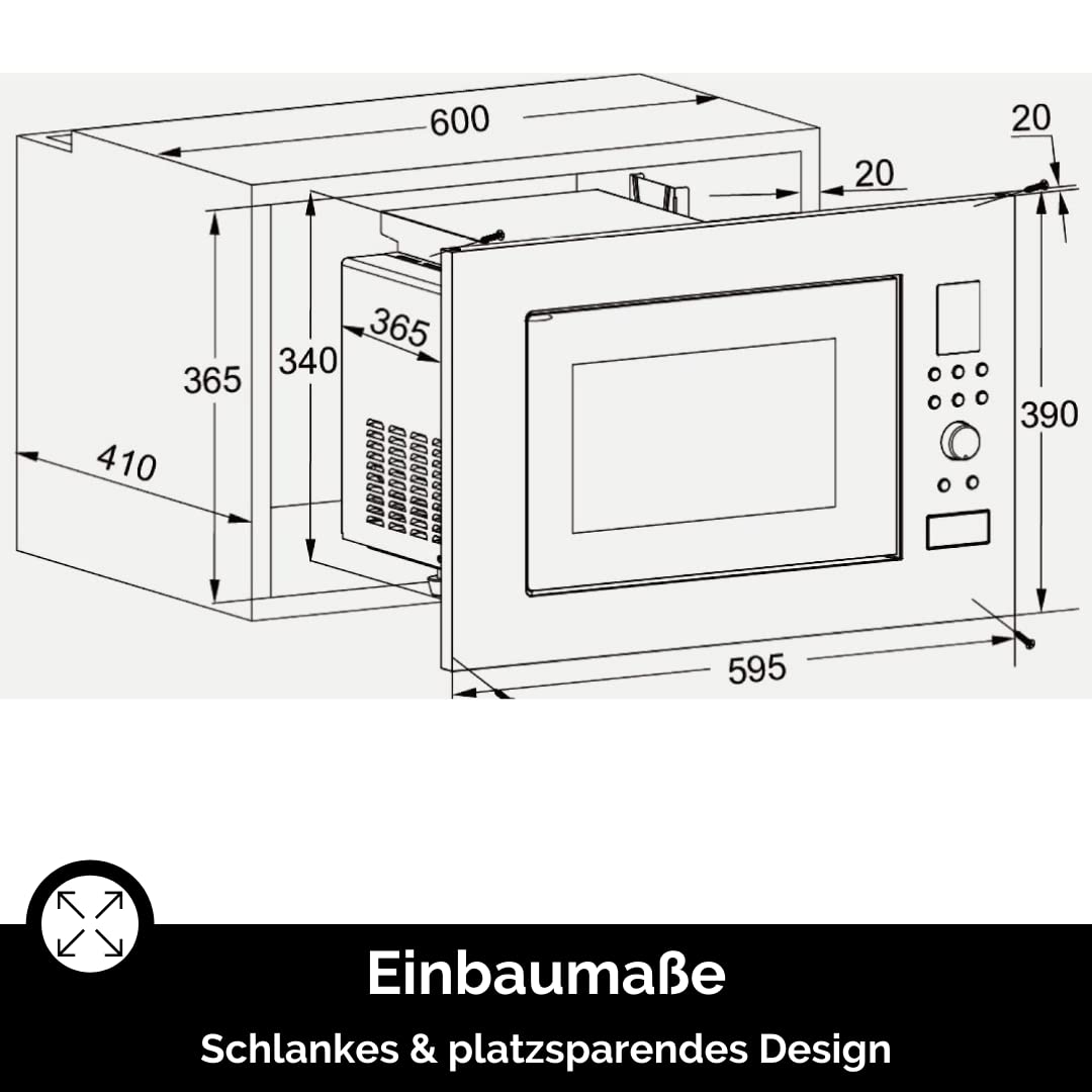 WOLKENSTEIN Einbau Mikrowelle mit Grill 900W Schwarz 60cm WMW900-25GB EB