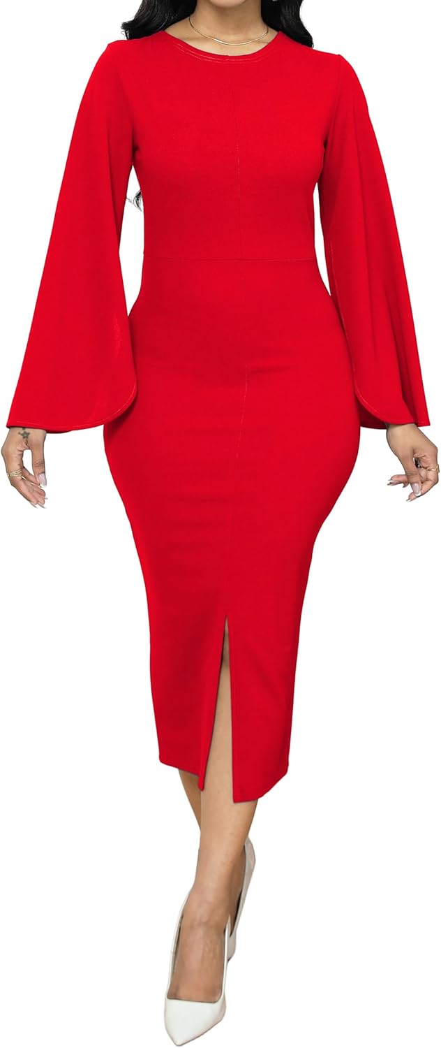 IbuduSexy Church Dresses for Women Elegant Sexy Business Outfits for Women Solid Color Pencil Dress for Women