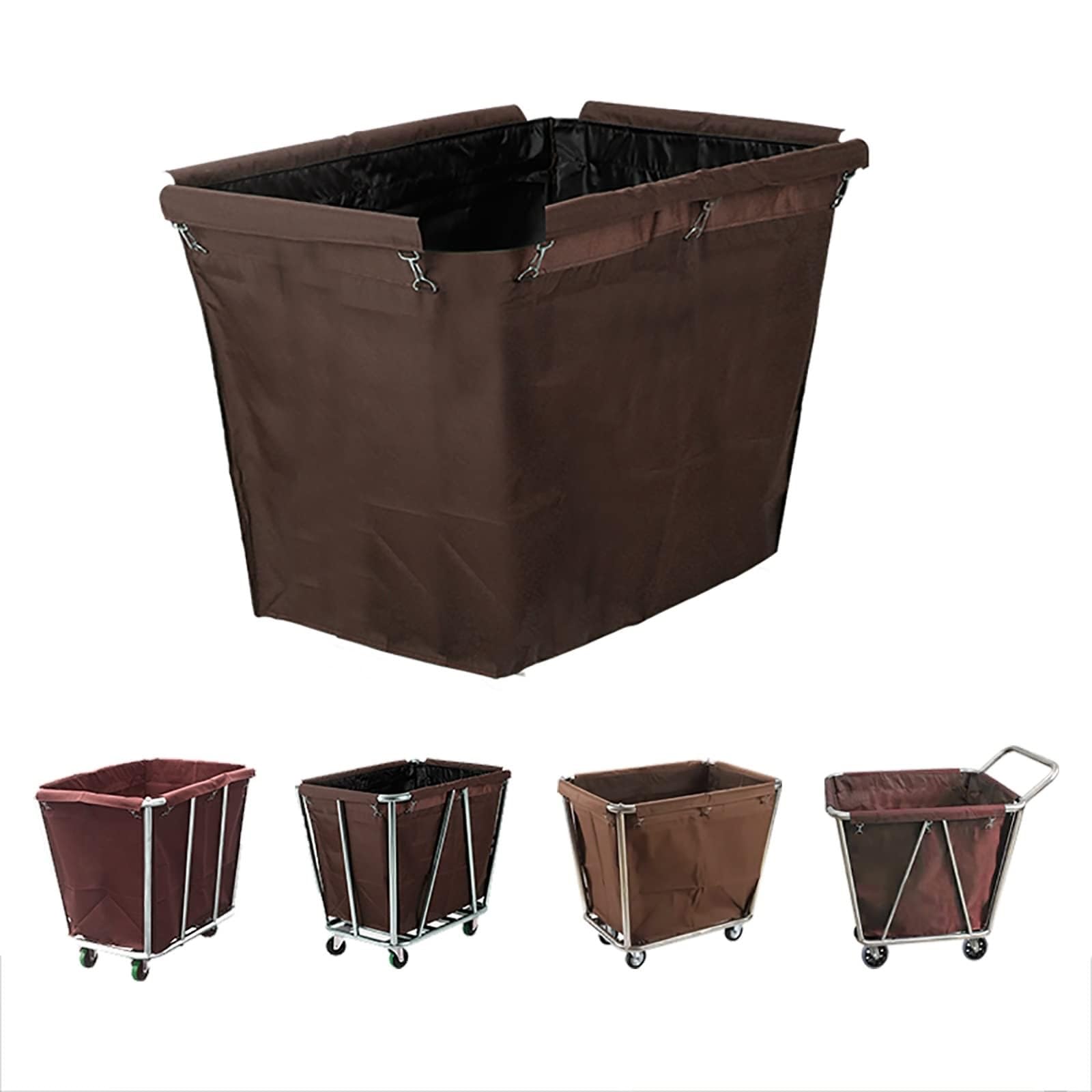 Borsa di ricambio for cesto della biancheria extra grande, in tessuto Oxford, borsa for carrello della biancheria commerciale, gancio in ferro metallico lavabile in lavatrice(Brown,Metal lock)