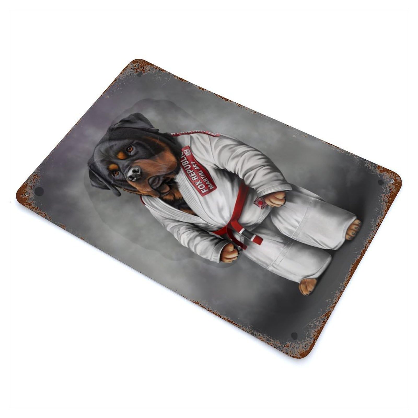 Rottweiler Martial Artist Decorative Tin Sign 11.8"x7.9", for Bistro, Counter And Cafe Decor, Retro Wall Decor