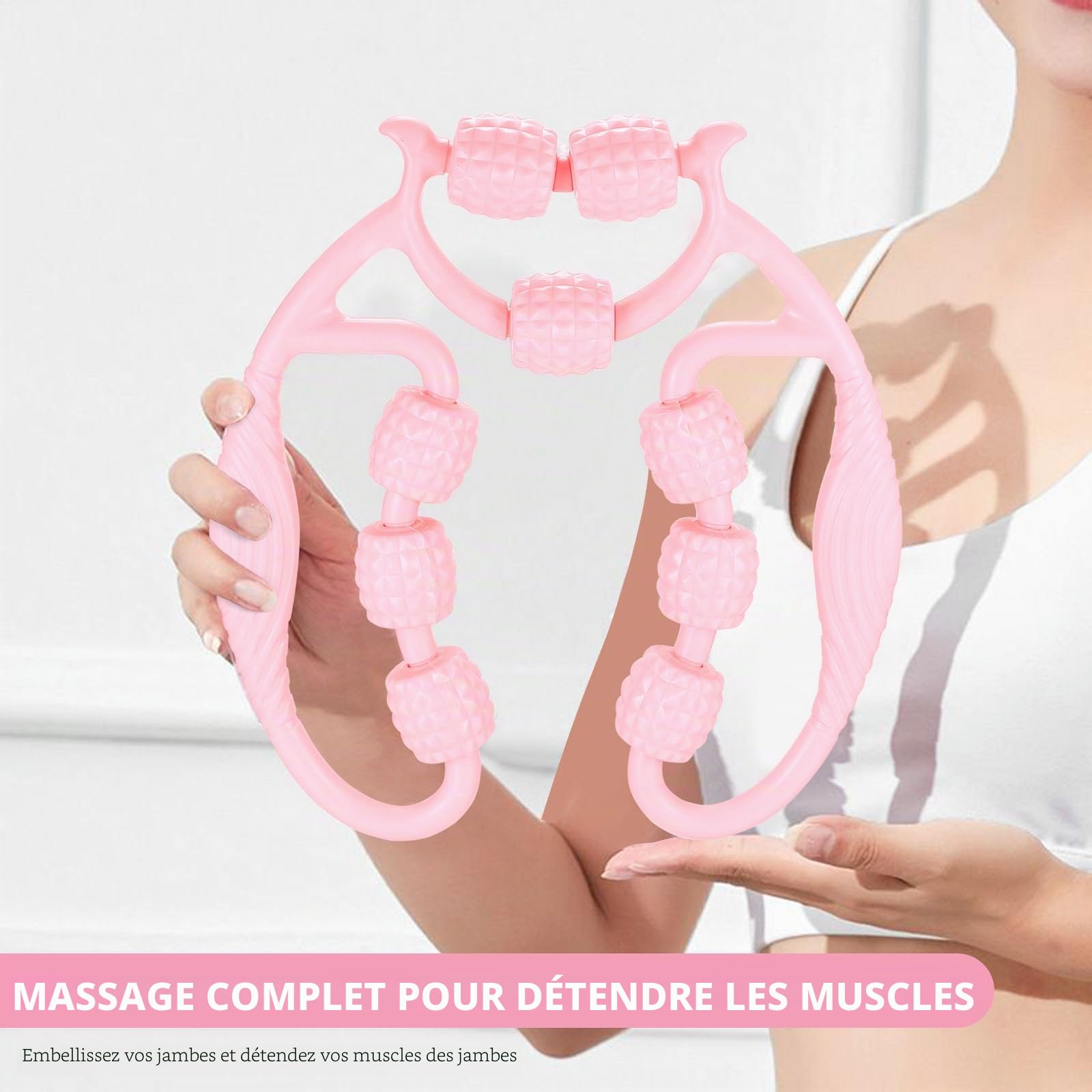 Rouleau De Massage Pour Jambes – Anti-cellulite, 9 Rouleaux 360°, EVA/PP, Rose – Cuisses Et Mollets