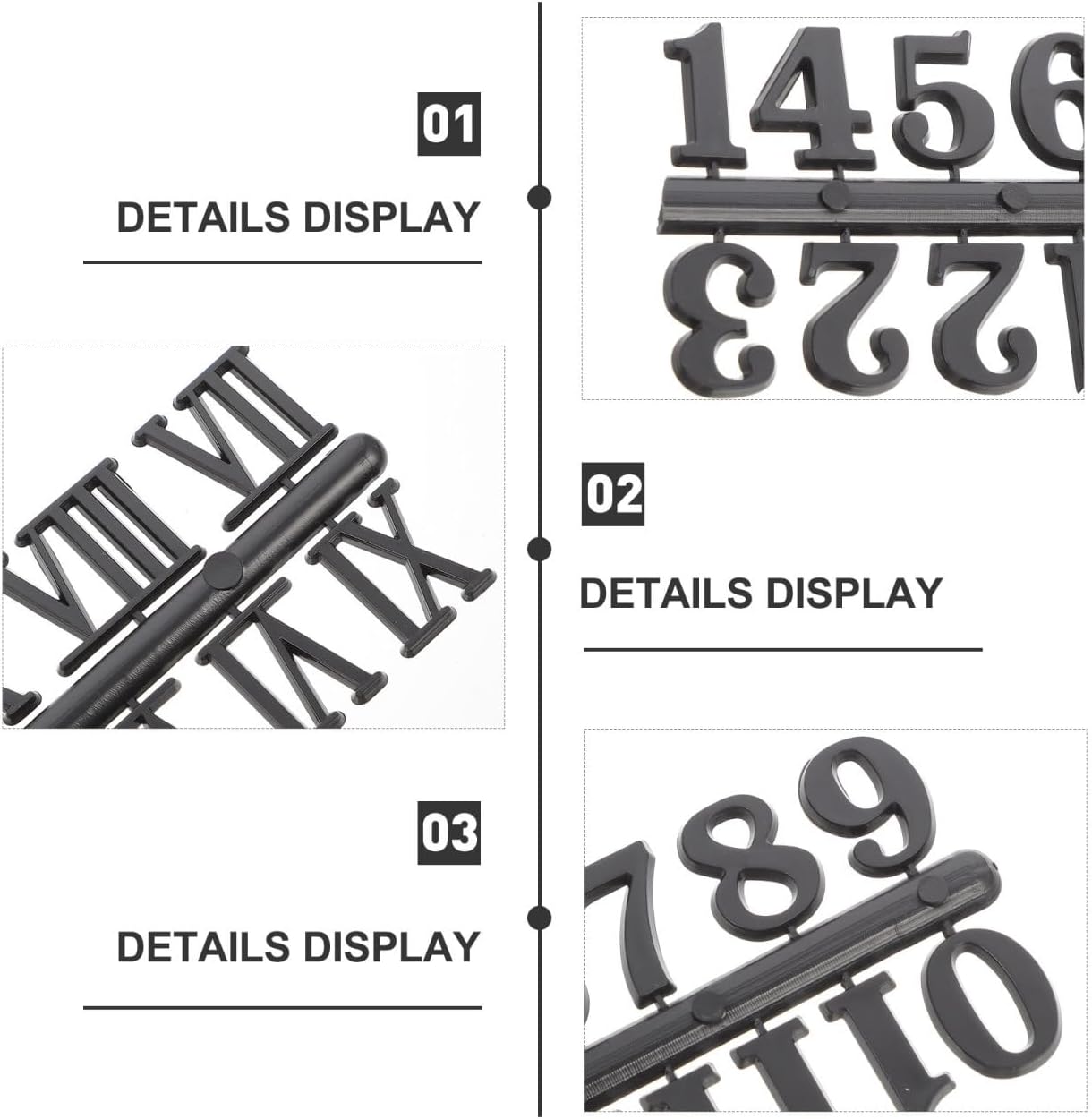 Angoily DIY Clock Numbers 2 cm Black Roman and Arabic Kit 6 Pieces Solid Plastic Repair Wall Clock Accessories DIY Daily Use