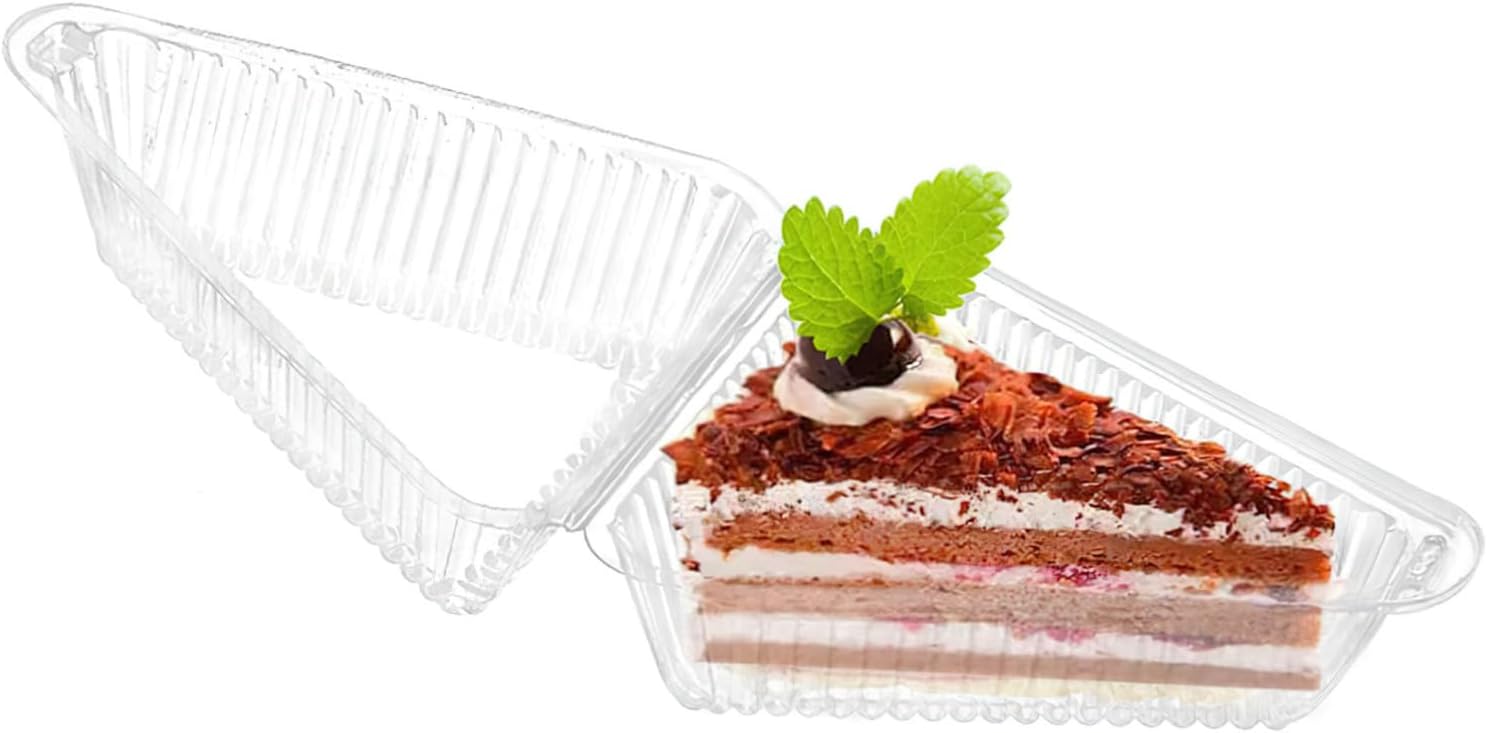 50pcs Clear Plastic Triangular Cake Boxes with Lids Stackable Cake Slice Containers for Cheesecake Mousse Pastry Food Storage for Parties Weddings Birthdays and Events