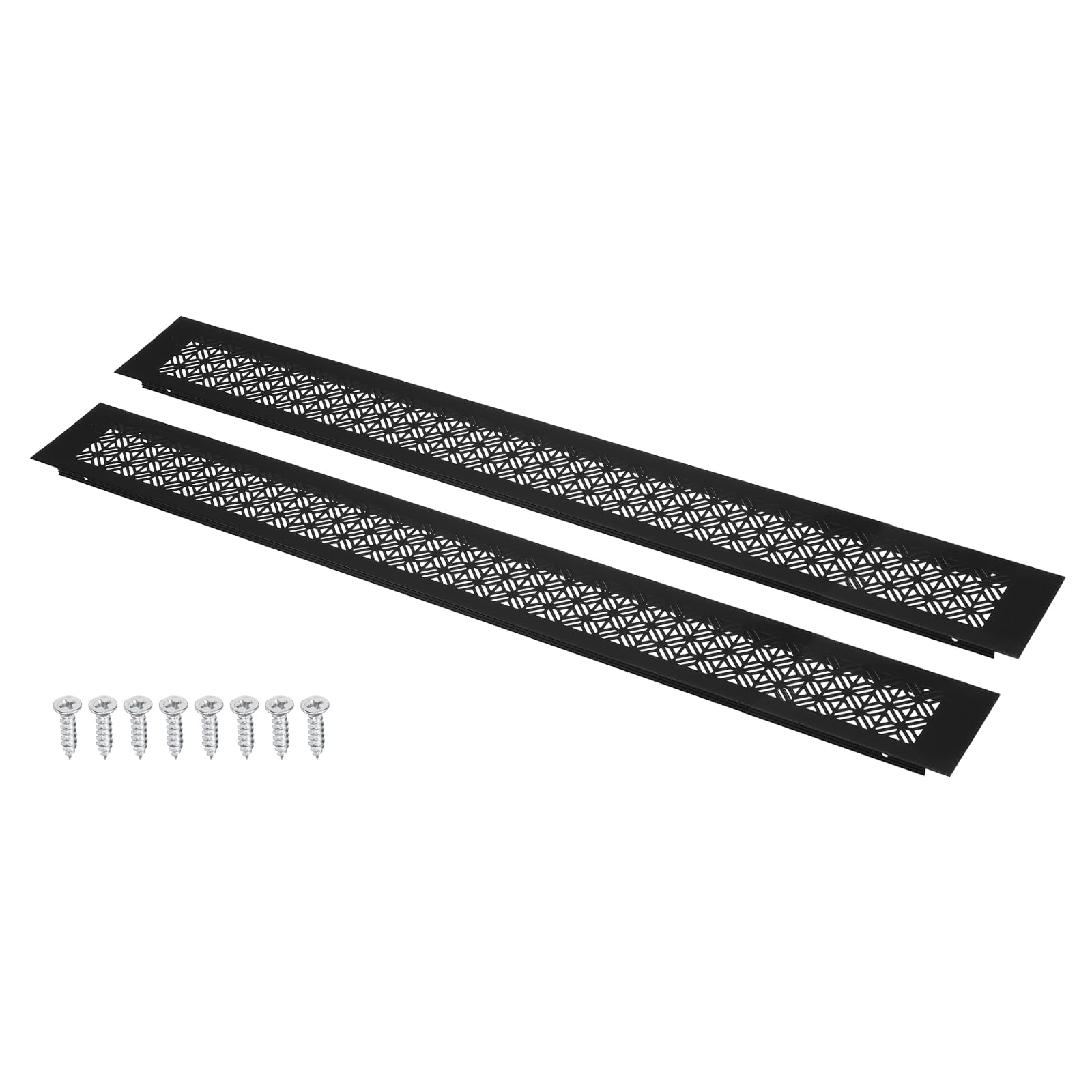 sourcing map 30 x 3 Inch (Duct Openings) Door Vent Cover, 2Set Aluminum Grille Ventilation Cover Louvered with Mounting Screws for Cabinet Wardrobe Door, Black (32 x 3 Inch Outer Size)