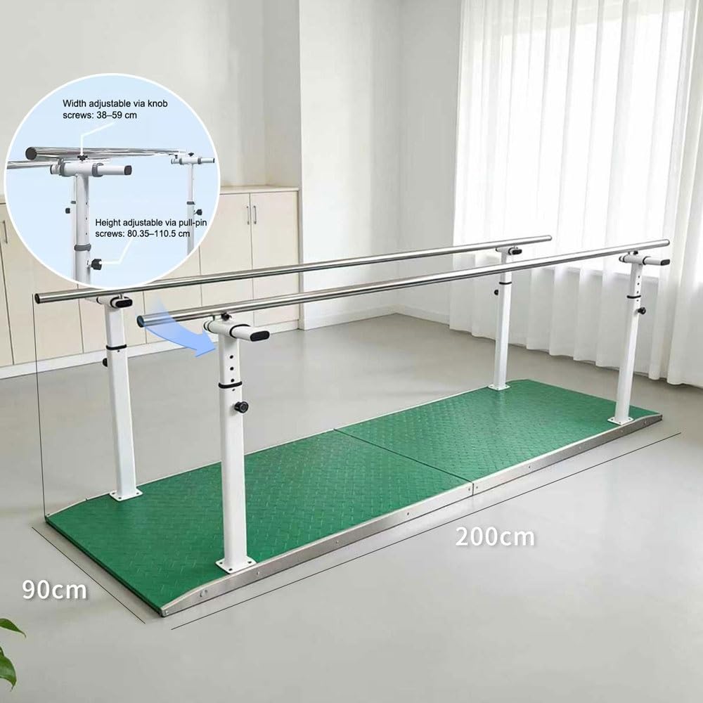 Barras paralelas para fisioterapia: equipo ajustable para rehabilitación y problemas de equilibrio al caminar.