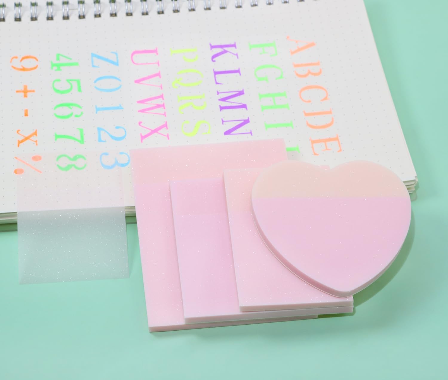 ONLYKXY 4Pack Mixed Shape Transparent Sticky Notes for Annotating,Glitter Pastel Color Waterproof Index Sticker Self-Stick Book Tabs 200Sheets Soft PET Marker Memo Pad for Home School Office (Pink) - Image 4