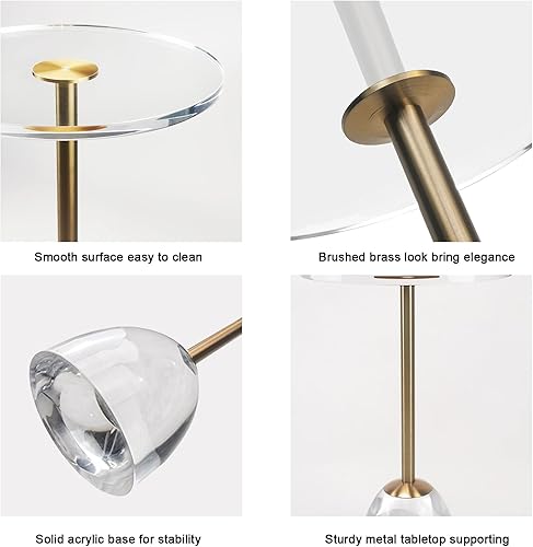 Miniatura 55 de Mesa auxiliar de acrílico transparente, mesa auxiliar gruesa con metal de latón cepillado, mesita de noche transparente, mesas de bebidas para sala