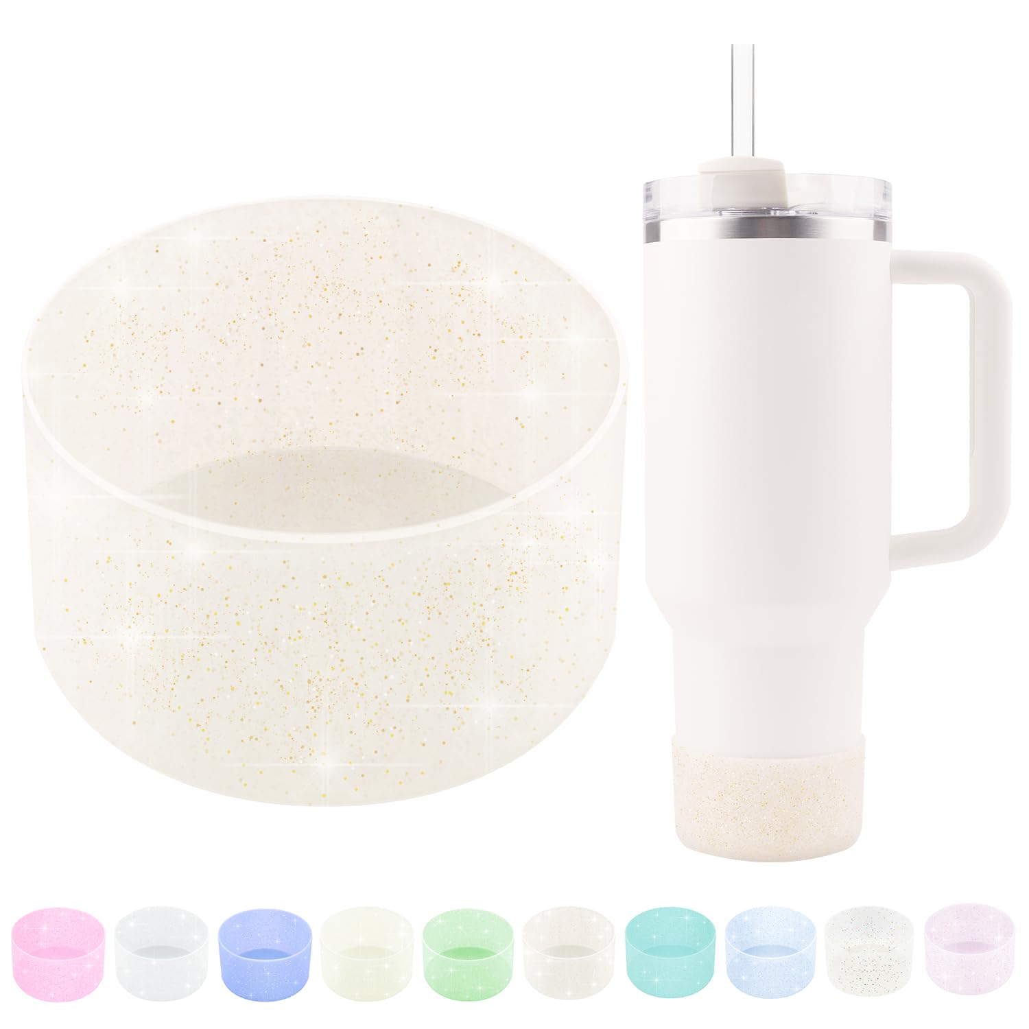 WORBSS Glitter Silicone Boot Sleeve for Stanley Cup H2.0 Tumbler 20 30 40oz & Hydro Flask 18-24oz with 2.85-3.0 inch Protective Anti-Slip Bottom Cover
