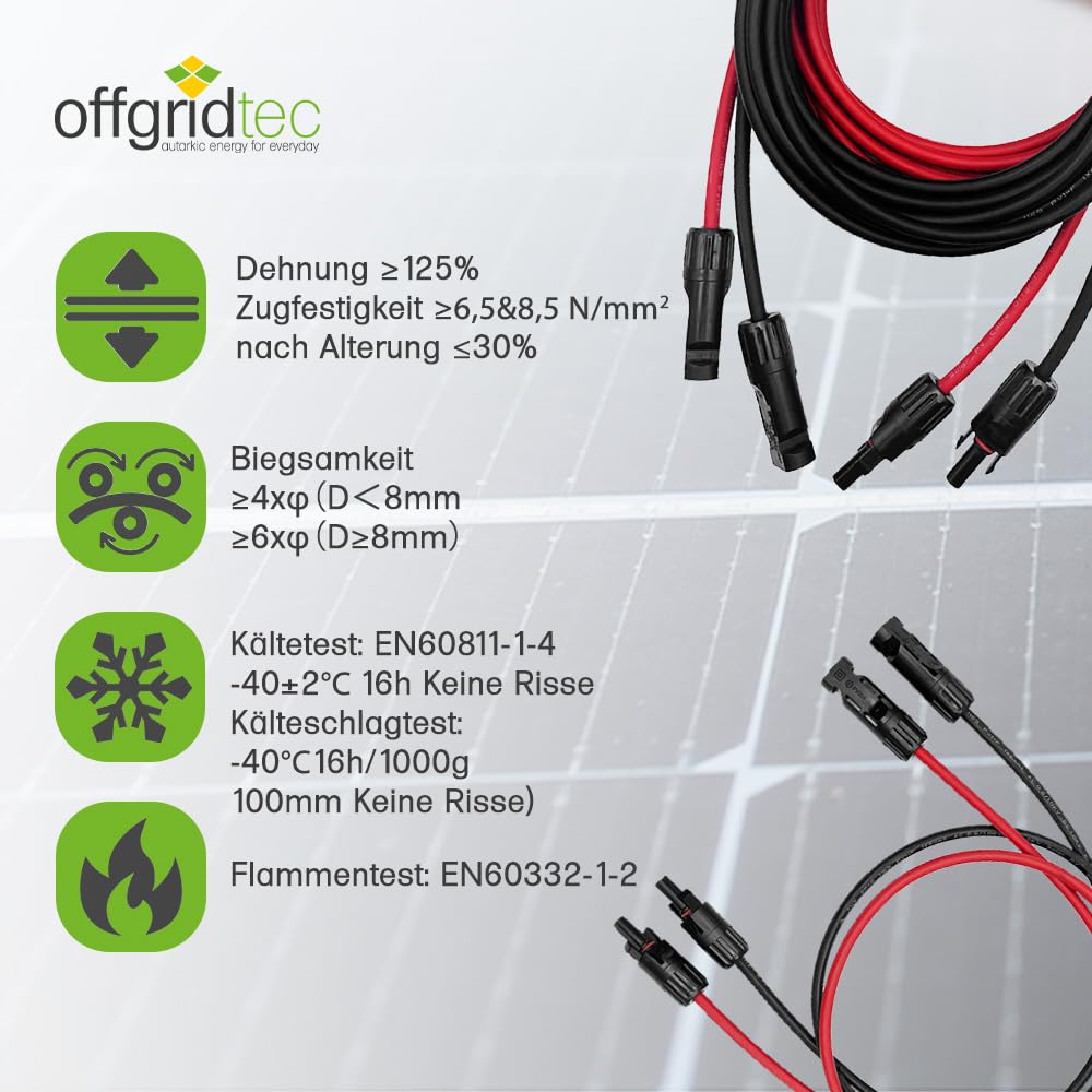 Offgridtec Solar-Verlängerungskabel, PV-Stecker zu PV-Stecker, 6mm² verzinnte Kupferlitze, doppelt isoliert, XLPO, TÜV SÜD EN50618-zertifiziert, UV-beständig, für Photovoltaikanlagen (10m,Rot/Schwarz)