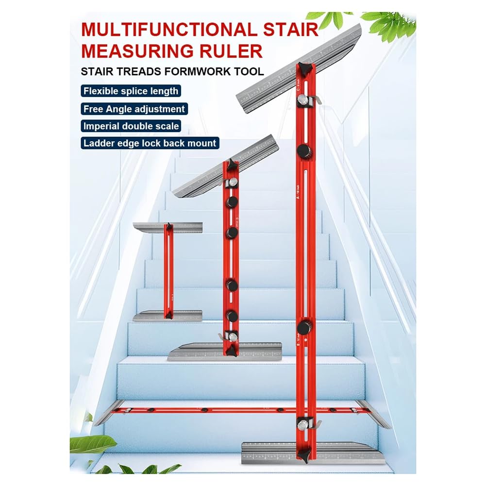 Plantilla para Escalones de Escalera, Herramienta Profesional para Trazar Repisas, Herramienta de Medición de Escaleras, Plantilla para Contrahuellas y Tabiques de Pared.