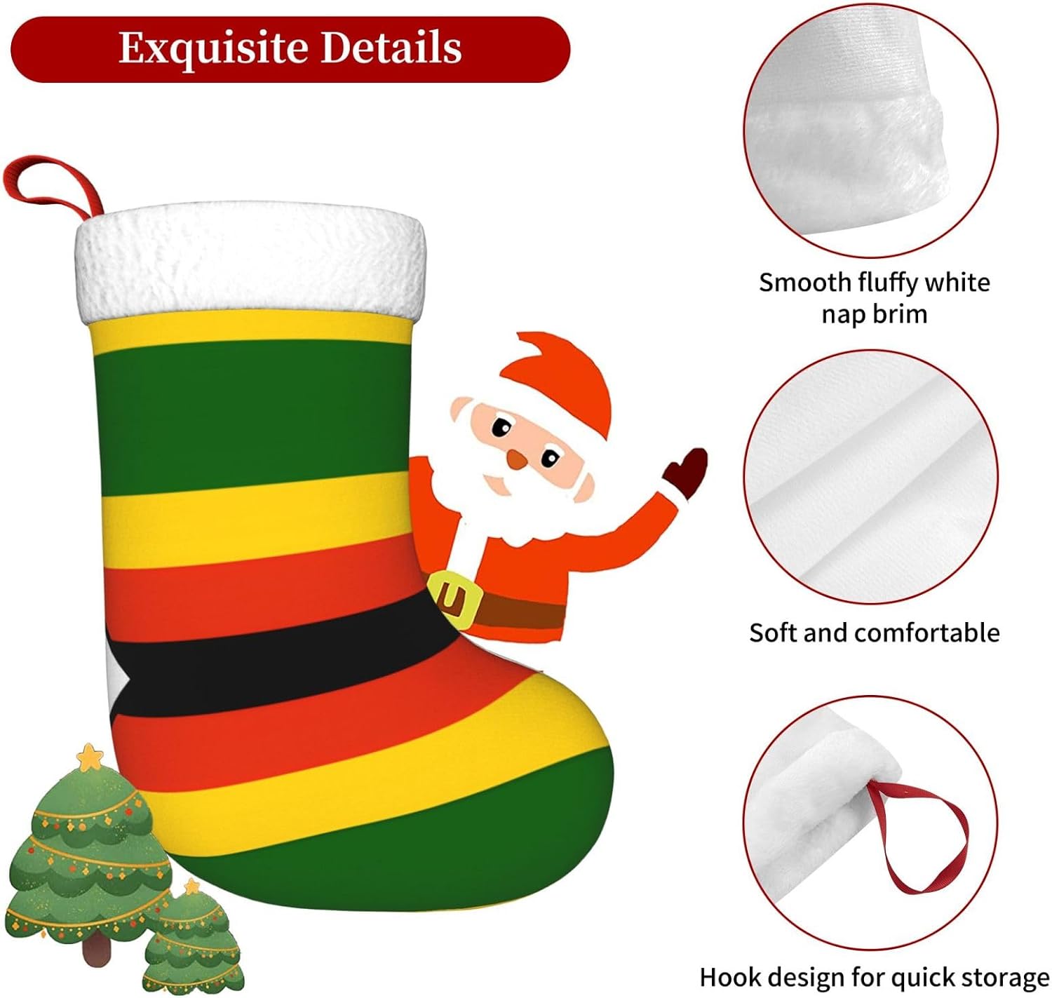 Flag of Zimbabwe Print Christmas Stockings, Hanging Fireplace Xmas Decor image 5