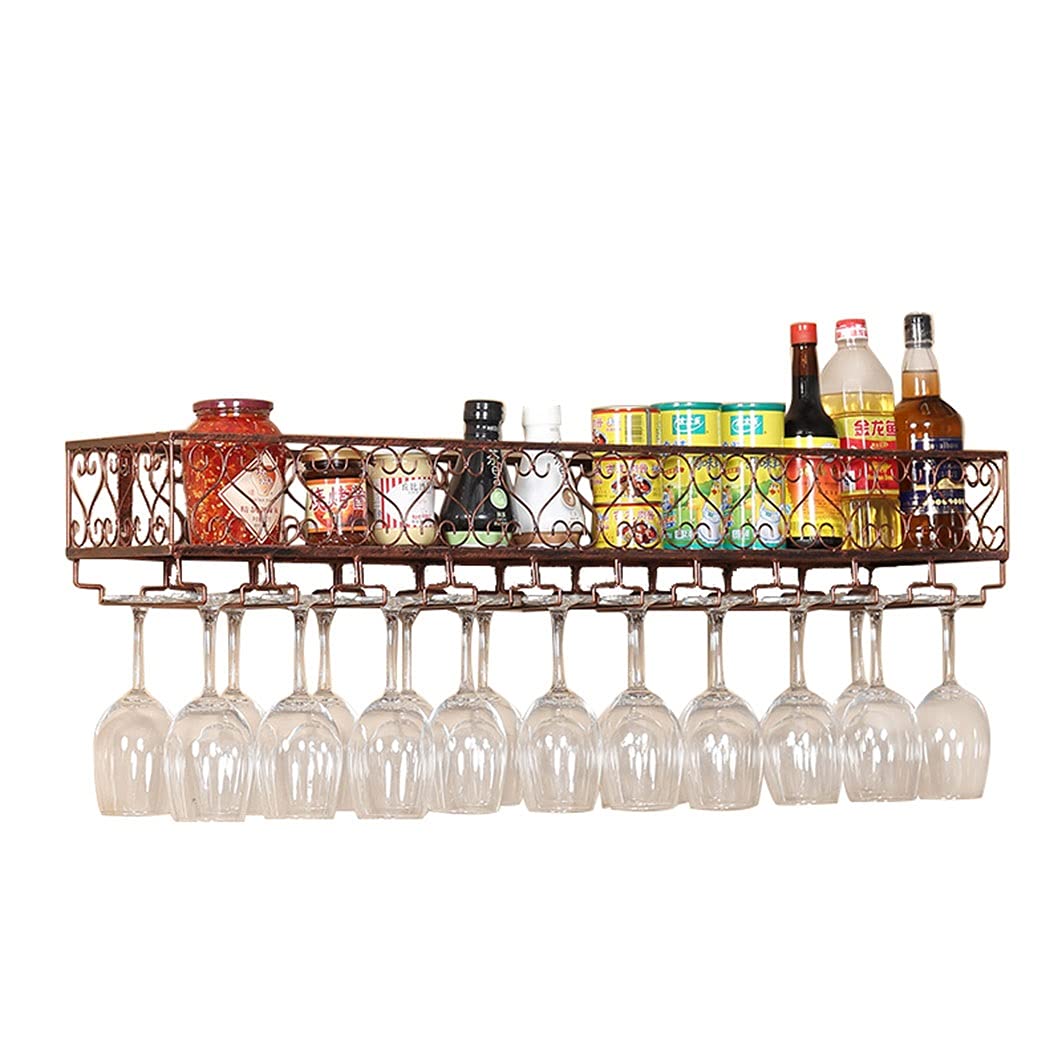 Casier à vin mural 80cm et porte-verres suspendu en bois rustique