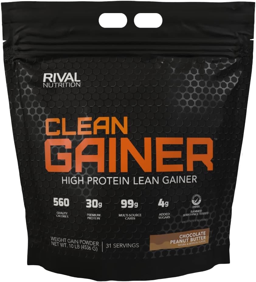 Rival Nutrition Clean Gainer Chocolate Peanut Butter 10 Lb I High Protein Lean Gainer Powdered Drink Mix I 560 Calories, 30g Protein, and 99g Multi-Source Carbs Per Serving I 31 Servings