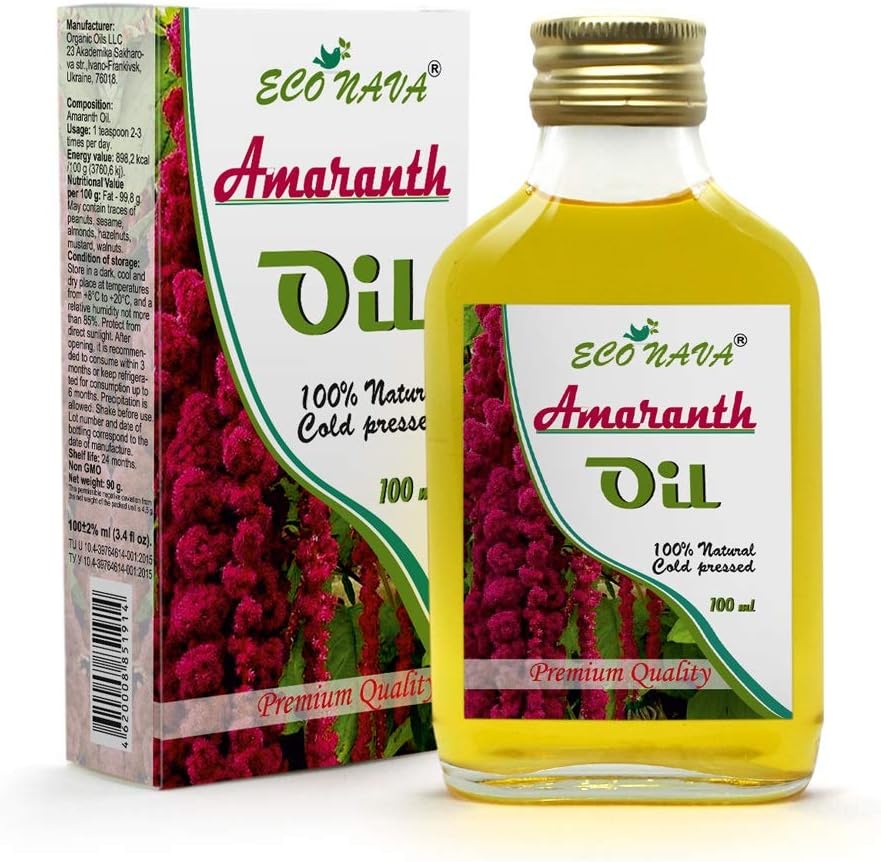 ECO NAVA Amaranth Seed Oil | 100% Natural & Cold Pressed | Gluten-Free | Premium Food Grade | Great for Cooking & Skin Applications & Massages (100 ml / 3.4 fl oz.)