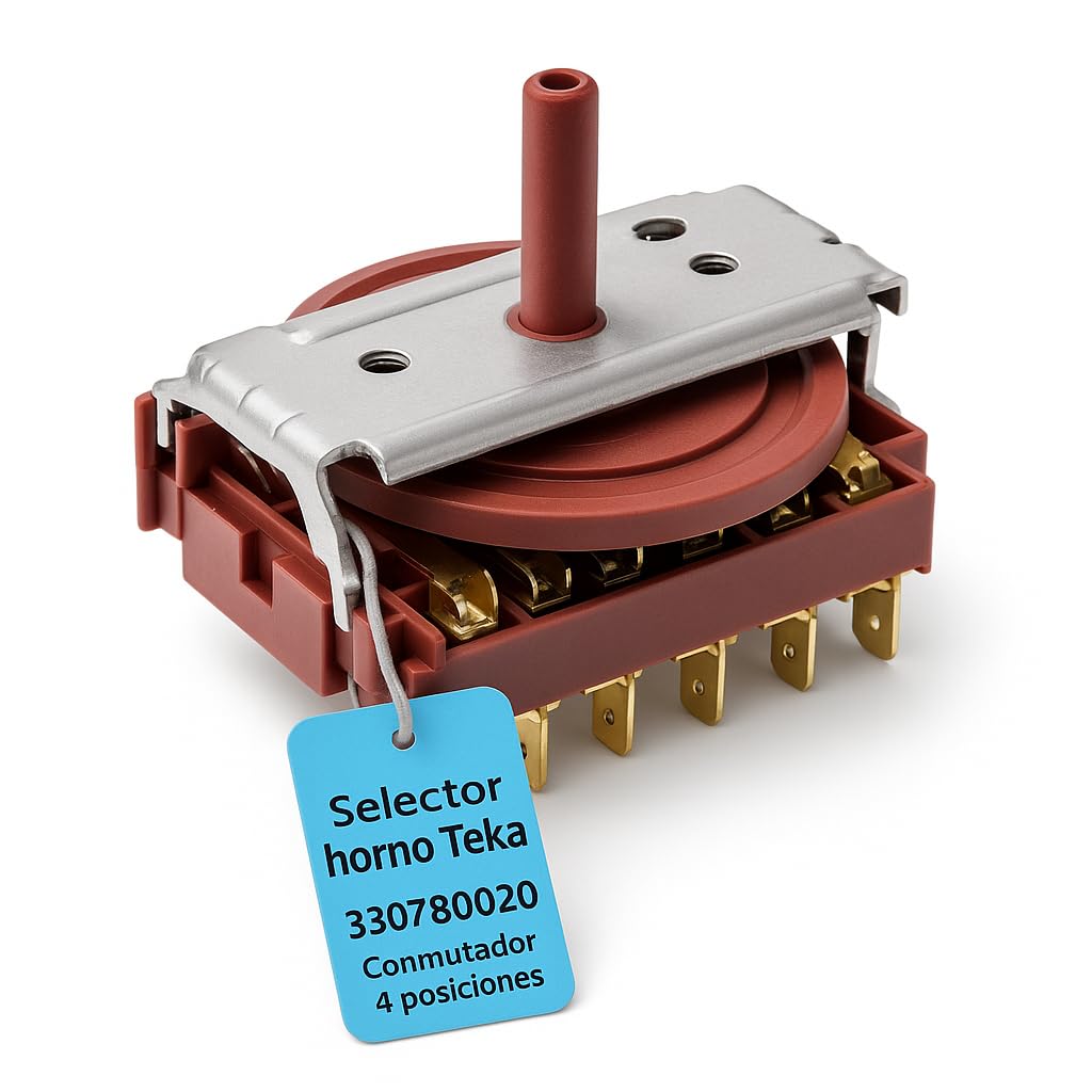 RECAMBIOS DREYMA selector horno 4 posiciones 330780020 Compatible con Teka HE450 HE490 HE500 HE510 HT490 HT495ME HE610 HT510 HE500ME HE510ME conmutador rotativo 44x29x22mm instalacion directo