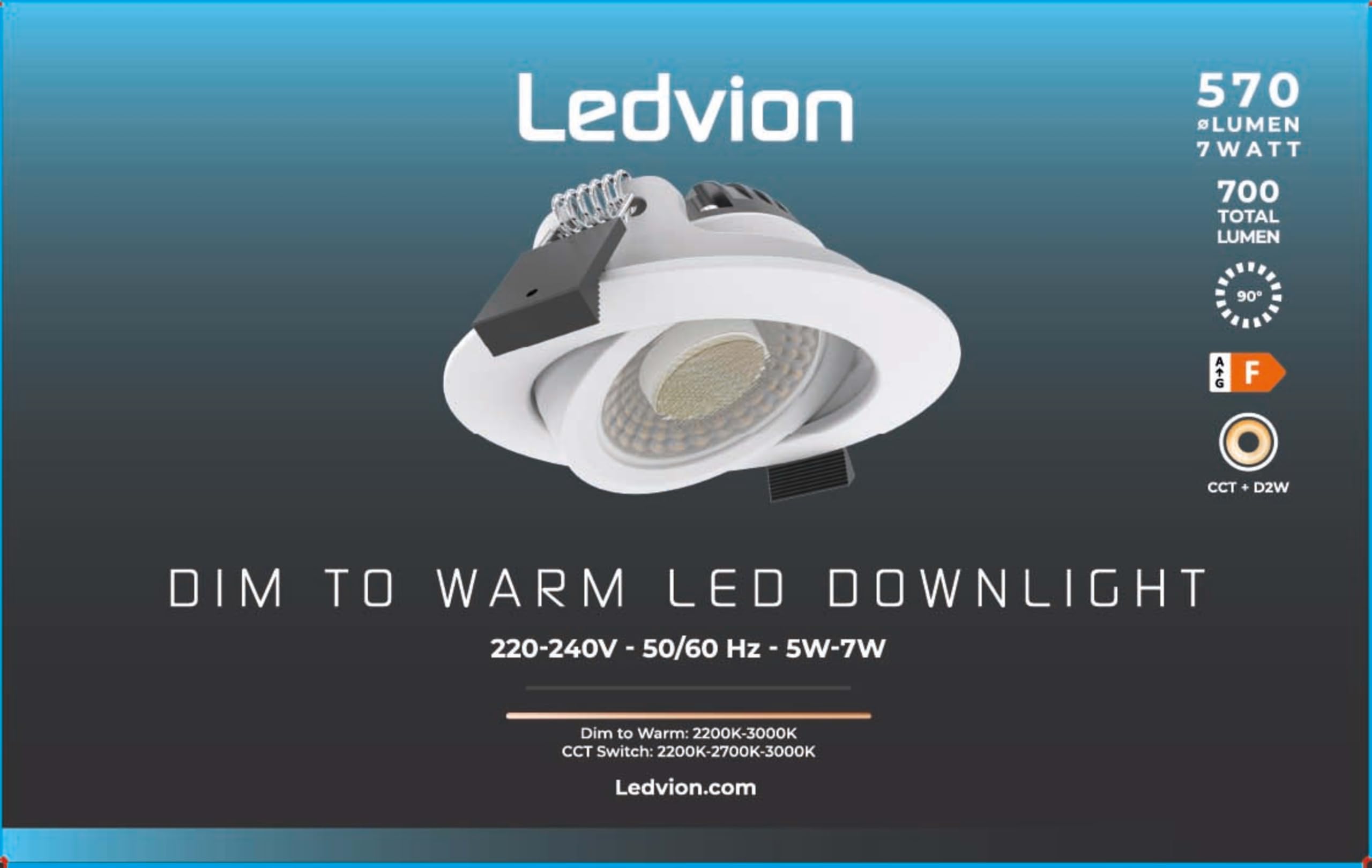 Ledvion - 6x LED Einbaustrahler, 230V, Weiß, dim to warm, IP65, wasserdicht, 5W/7W, COB, Downlight, Deckenstrahler, Bad, Küche, warmweiß, Tageslicht, Halogenersatz, Stimmungslicht, kompakt
