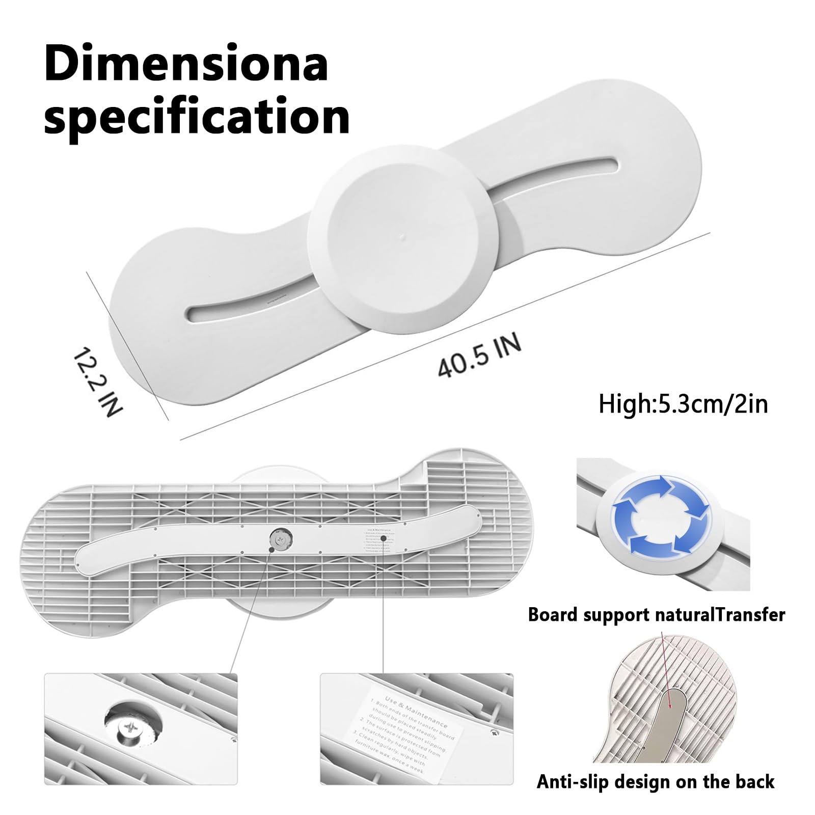 Tabla deslizante con tocadiscos para transferencia de silla de ruedas, textura antideslizante, soporta 440 libras, ideal para personas mayores y pacientes discapacitados