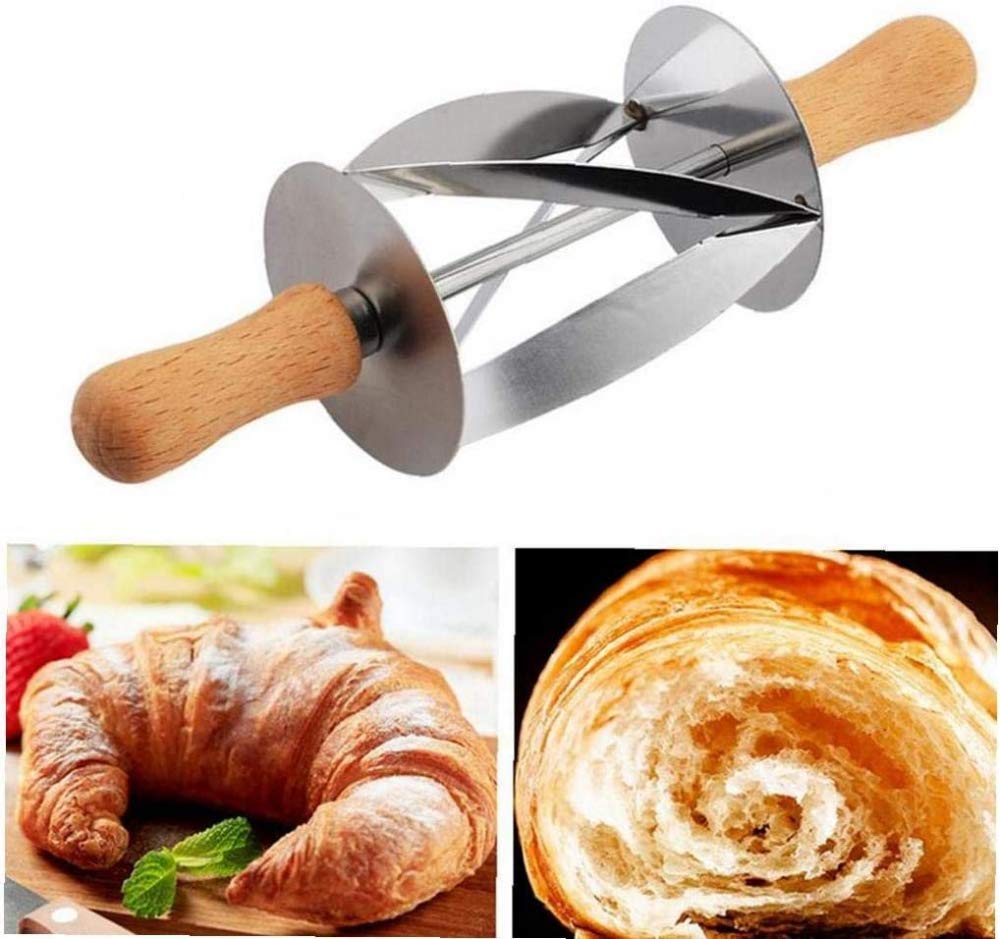 Croissant Cutter staal Croissant Dough Roller Cutter Machine met houten handvat keuken koken