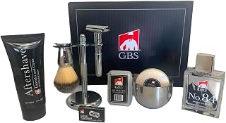 G.B.S Shaving Set, Adjustable Razor Lavender Aftershave Cologne Convenient Badger Brush Stand Bowl, Soap Alum Block and Lavender Durable