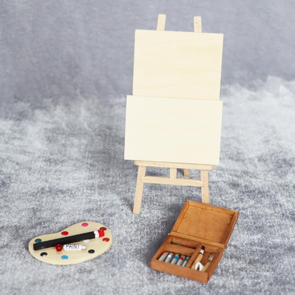 TOYANDONA Miniature Easel Kit with Small Canvas Stand and Mini Art Pallet Wooden Mini House Decor for Dollhouse Painting and DIY Creative Display - Image 6