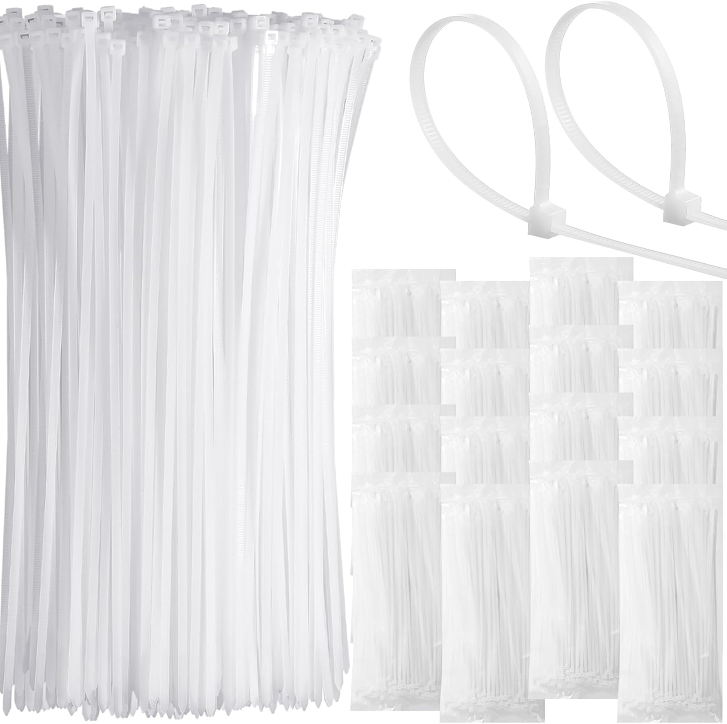 1000 Pcs 14 Zip Ties Heavy Duty Plastic Zip Wire 49 lb Tensile Strength UV Resistant Cable Ties Self Locking Wraps for Indoor and Outdoor (White)