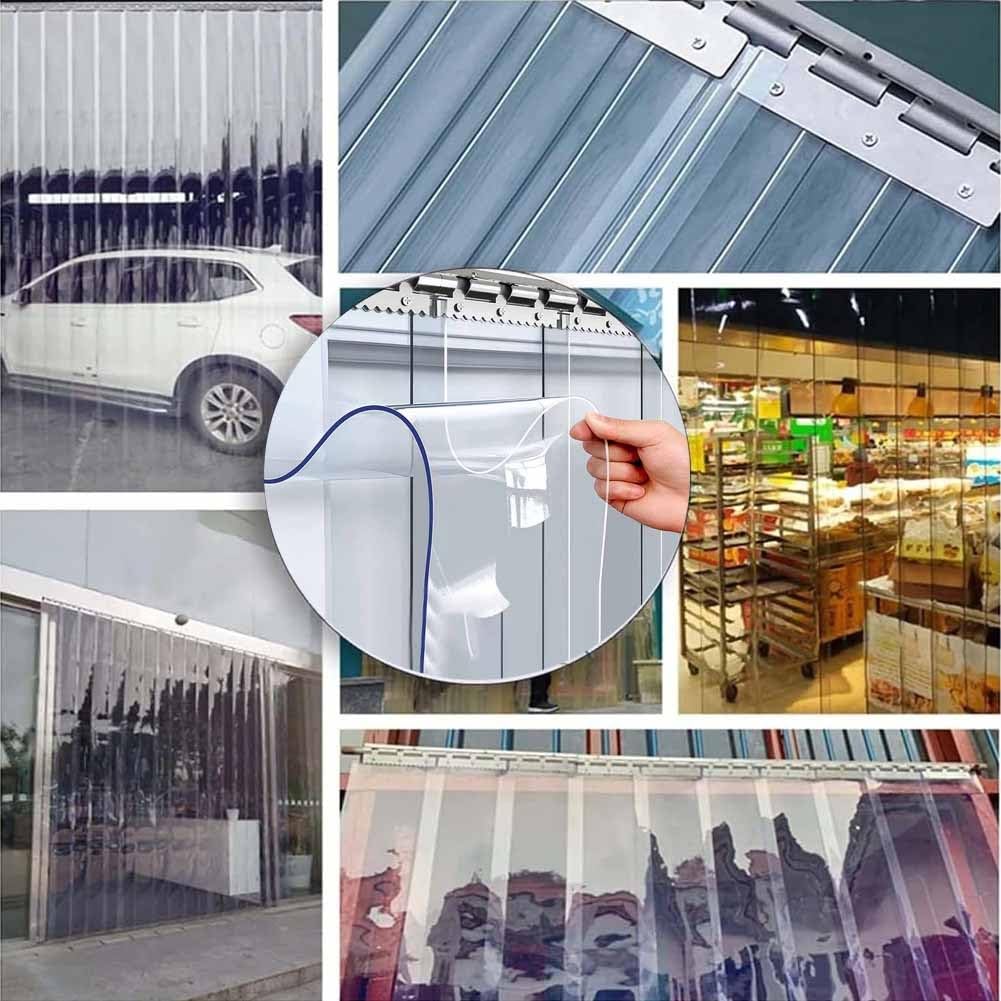 Tenda a strisce in PVC trasparente per frigorifero e congelatore industriale in plastica con design sovrapposto (210 x 210 cm) per magazzini frigoriferi macelleria refrigeratore.