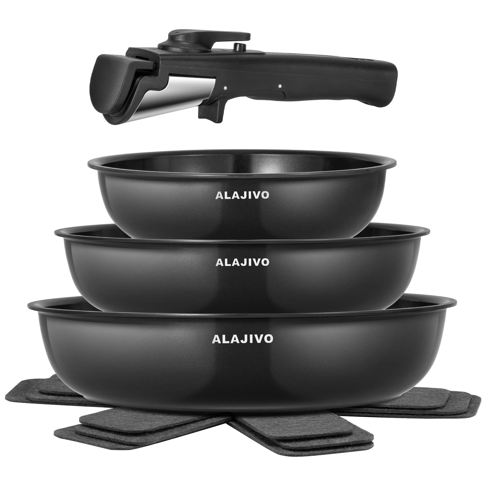 Pfannenset mit Abnehmbarer Griff, Pfanne Induktion, Bratpfanne mit Antihaft beschichtung, 7-Teiliges, 20+24+28 cm Platzsparend Keramik Pfannen, Pfannen Set für alle Herdarten, Spülmaschinen, Ofenfest