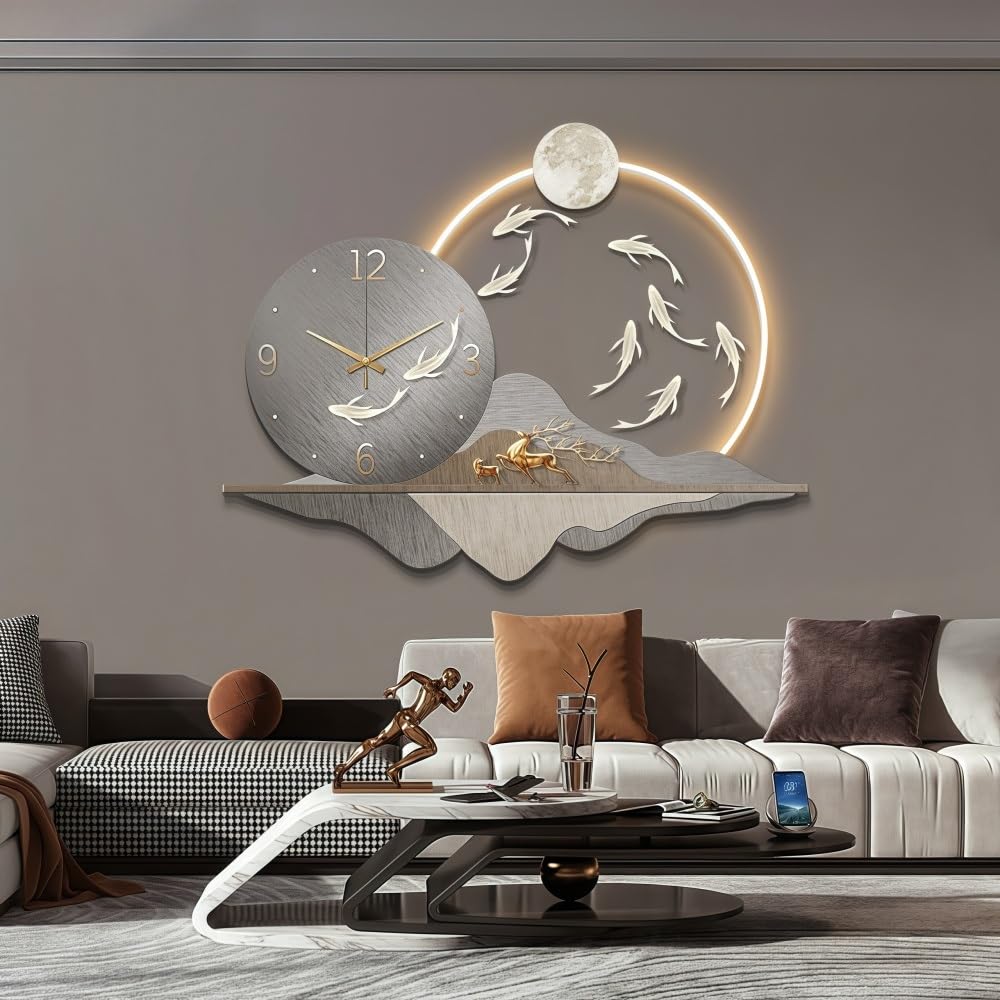 Orologio da Parete Moderno con retroilluminazione a LED, Orologio 3D a Forma di Piuma, Decorazione da Parete per Ingresso, Grandi Orologi da Parete per Soggiorno (27,6x23,6)