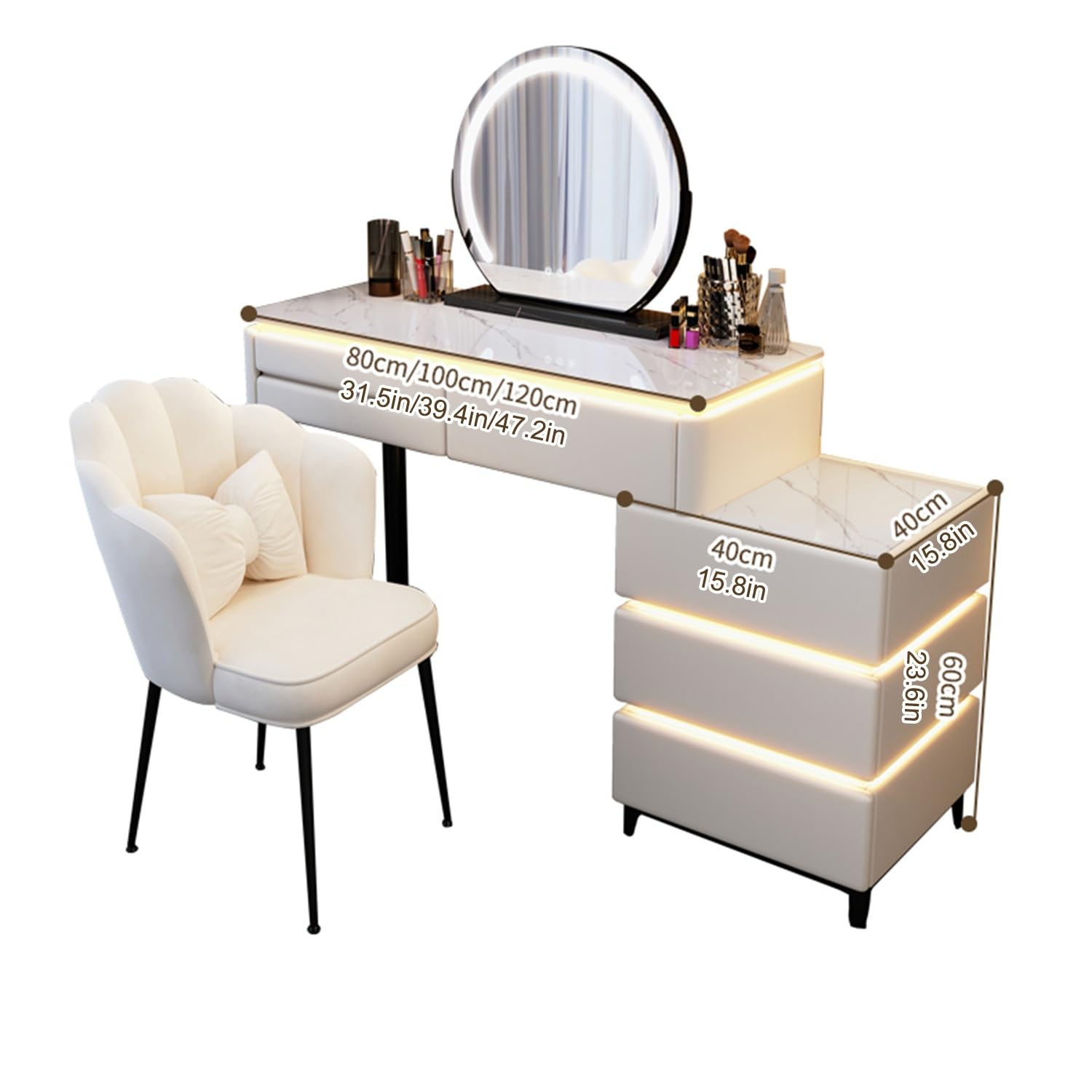 Tavolo da trucco illuminato a LED con specchio per camera da letto e studio, elegante tavolo da toeletta con luci (120 x 40 x 60 cm), design moderno, perfetto per gli amanti del trucco